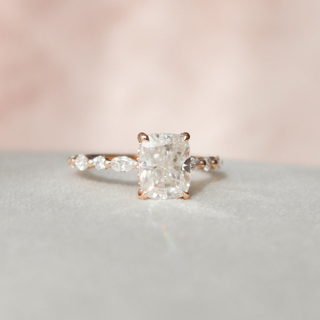 2.50 CT Elongated Cushion Moissanite Pave Engagement Ring
