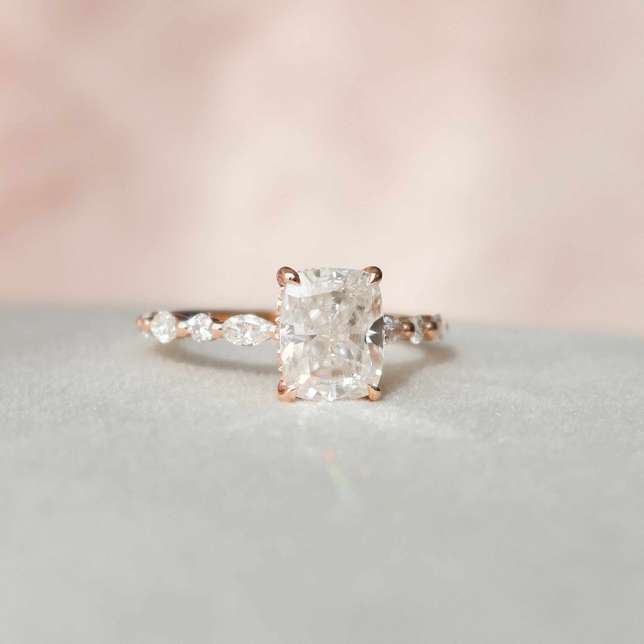 2.50 CT Elongated Cushion Moissanite Pave Engagement Ring