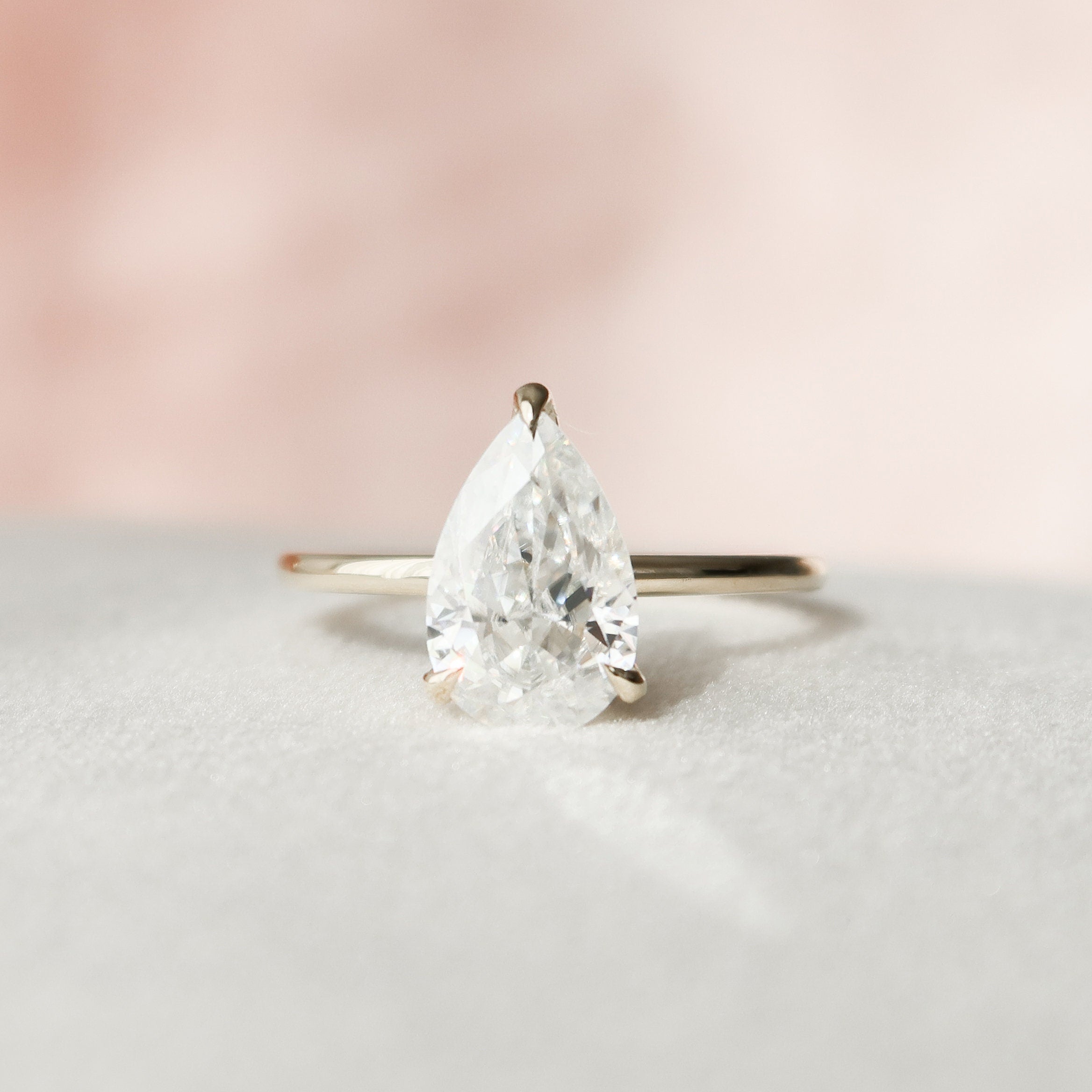 2.0 CT Pear Moissanite Engagement Ring With Hidden Halo Setting