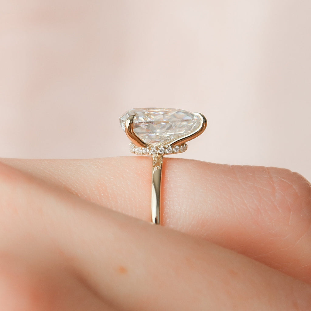 2.0 CT Pear Moissanite Engagement Ring With Hidden Halo Setting