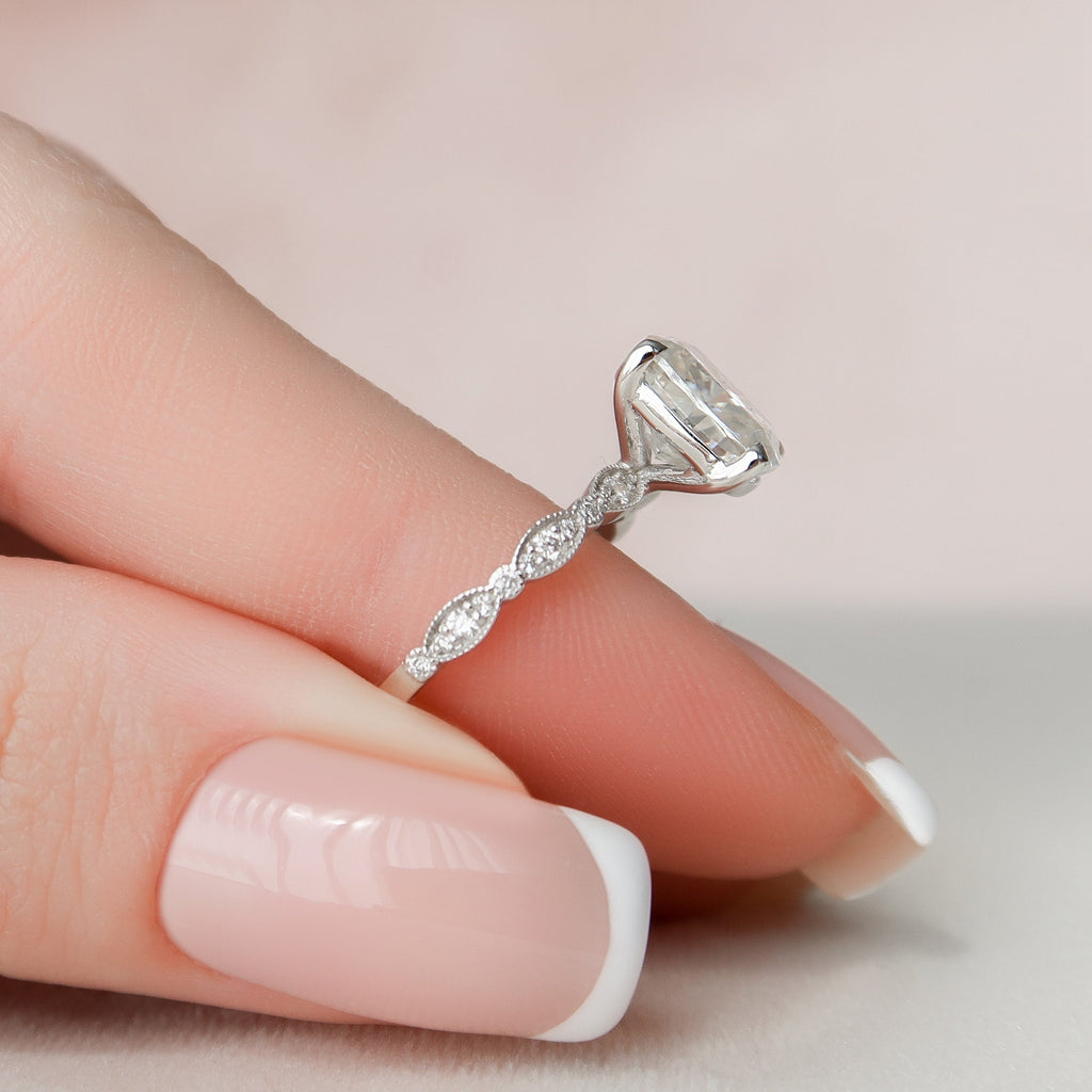 2.50 CT Elongated Cushion Moissanite milgrain Setting Engagement Ring