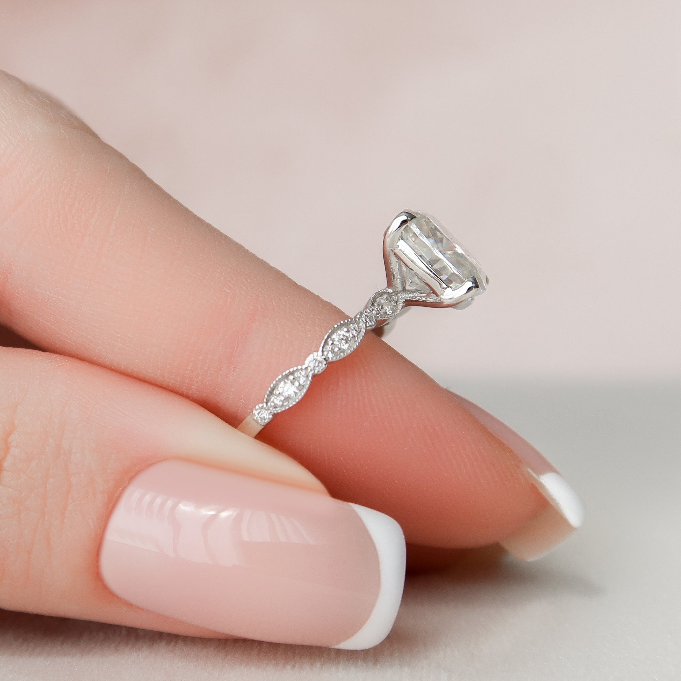 2.50 CT Elongated Cushion Moissanite milgrain Setting Engagement Ring