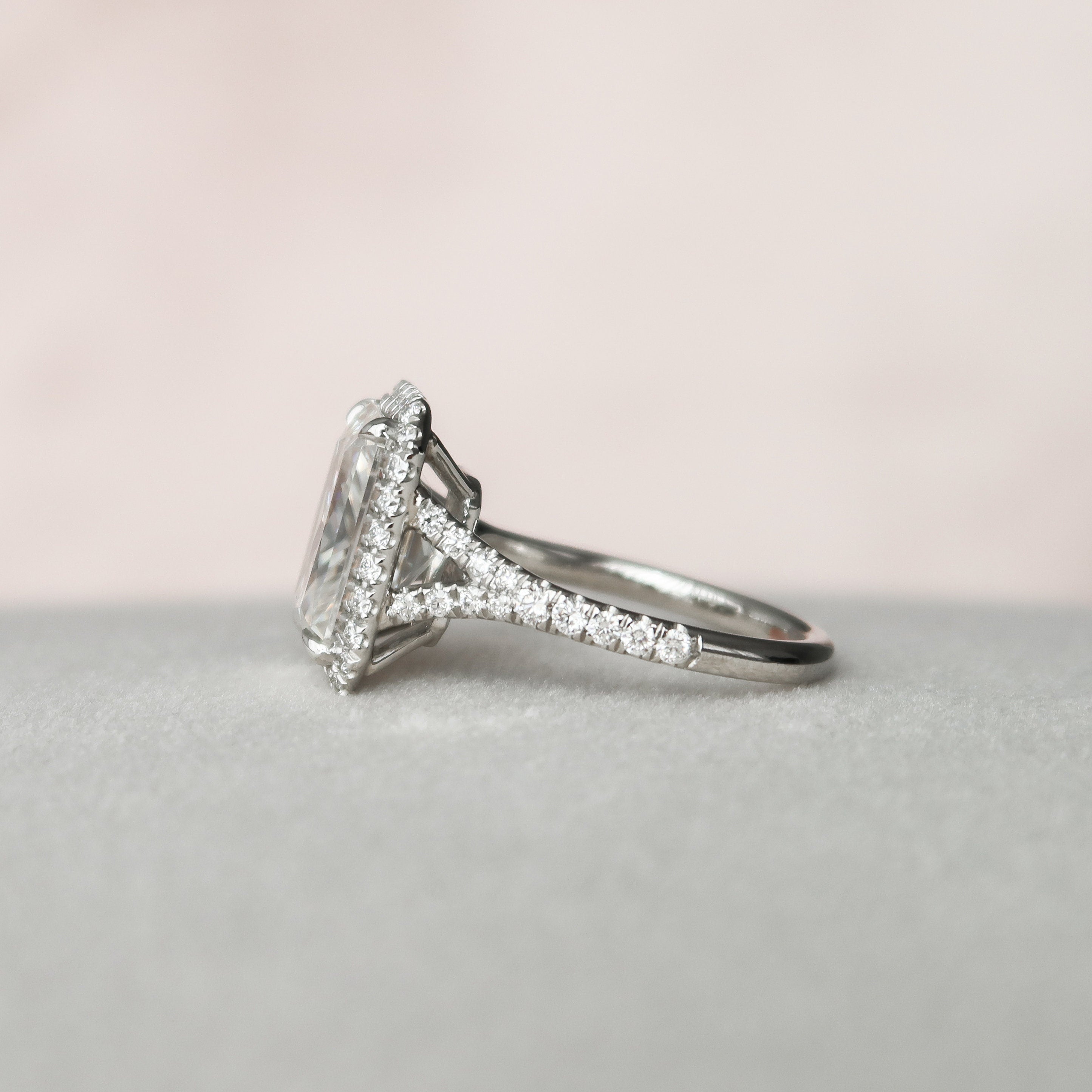 5.50 CT Radiant Moissanite Halo Split Shank Style Engagement Ring
