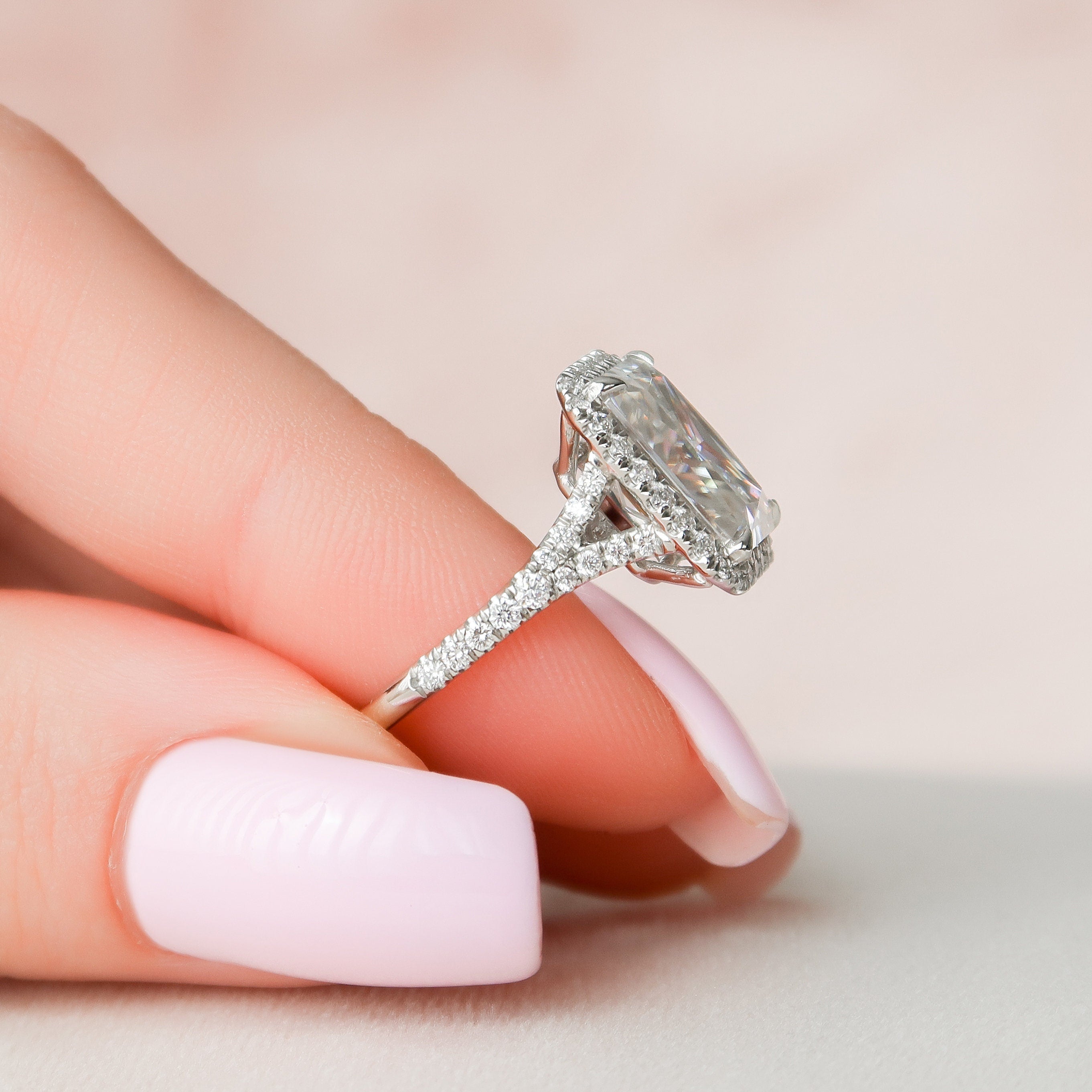 5.50 CT Radiant Moissanite Halo Split Shank Style Engagement Ring