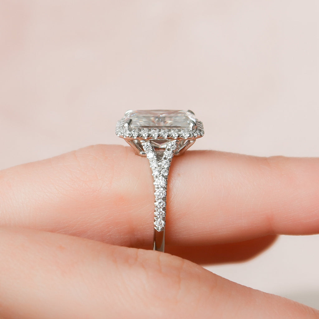 5.50 CT Radiant Moissanite Halo Split Shank Style Engagement Ring
