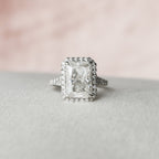 5.50 CT Radiant Moissanite Halo Split Shank Style Engagement Ring