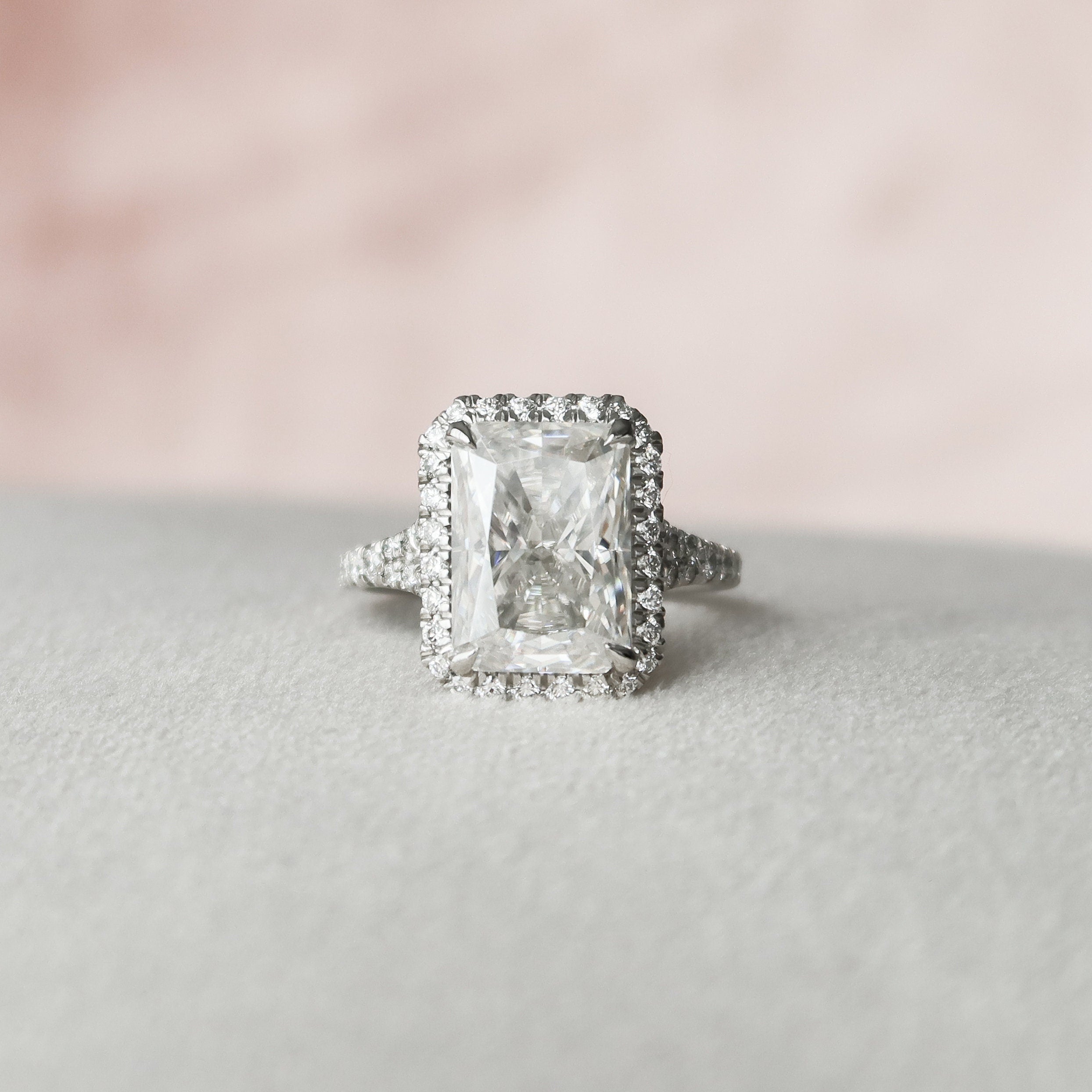 5.50 CT Radiant Moissanite Halo Split Shank Style Engagement Ring