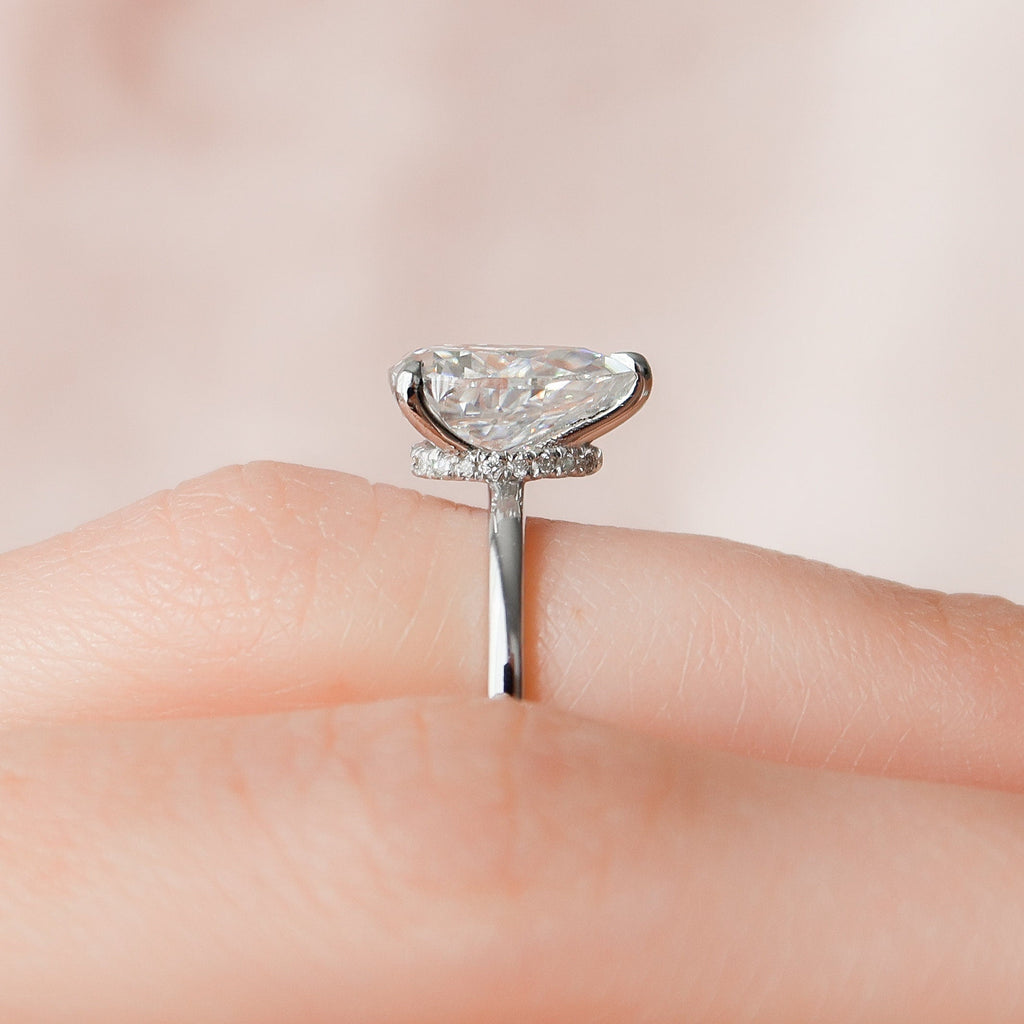 1.50CT Pear Cut Moissanite Hidden Halo Engagement Ring