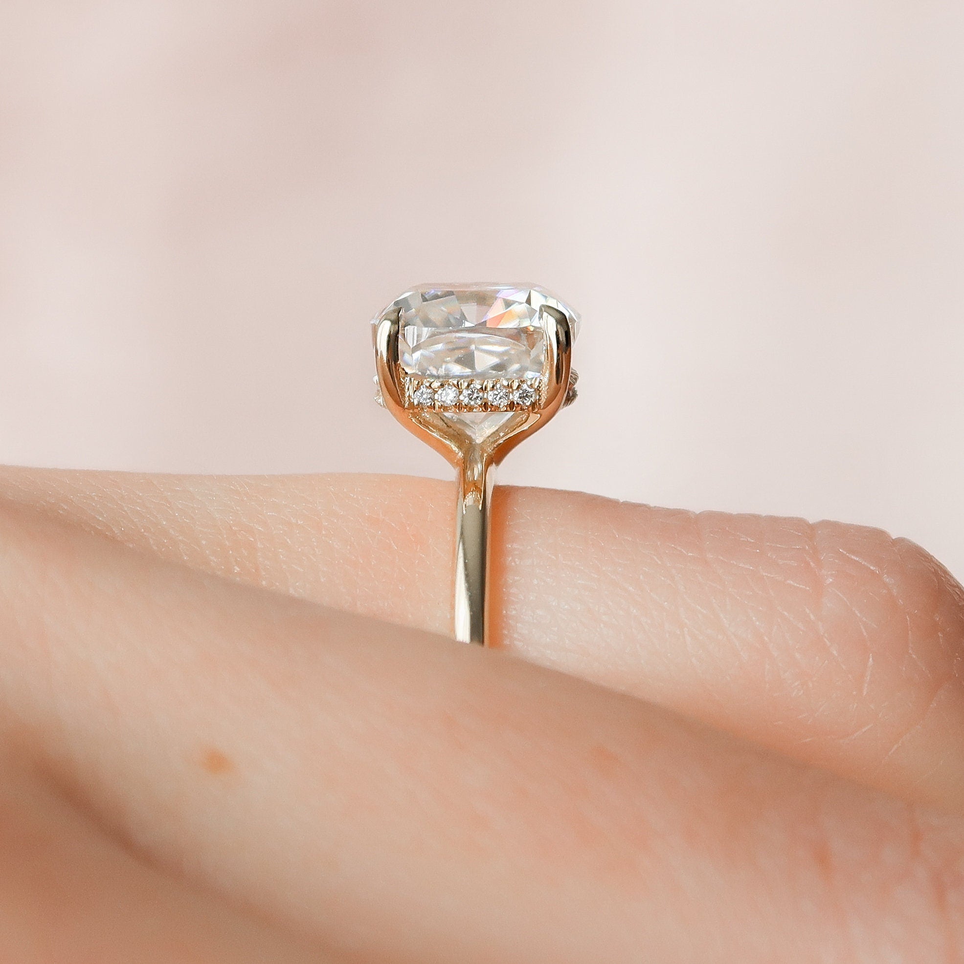 3.50 CT Cushion Moissanite Hidden Halo Engagement Ring