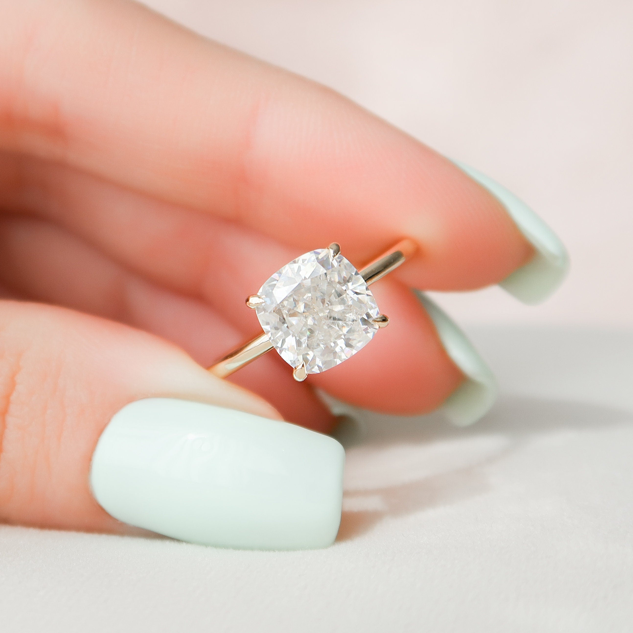 3.50 CT Cushion Moissanite Hidden Halo Engagement Ring
