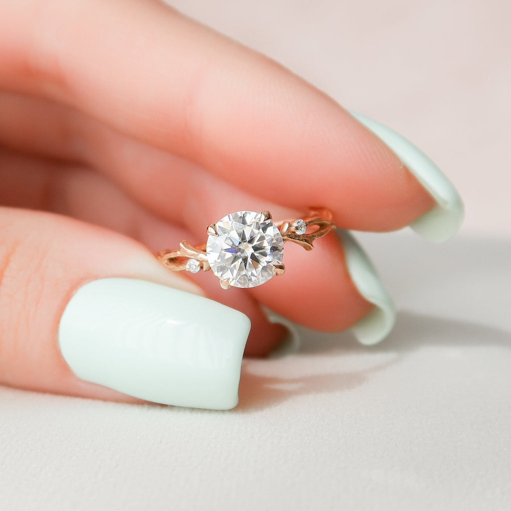 1.50 CT Round Cut Moissanite Nature Inspired Engagement Ring