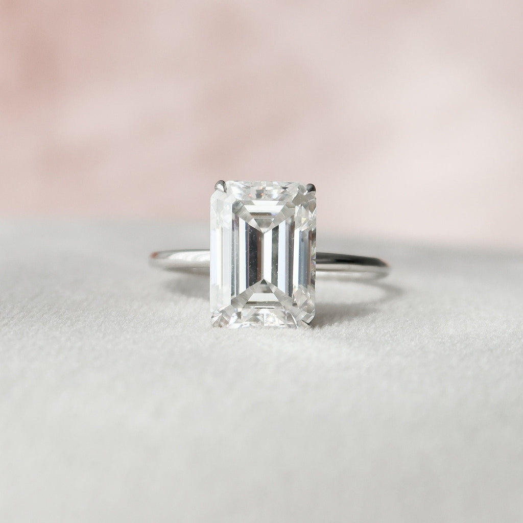 4.50 CT Emerald Moissanite Hidden Halo Setting Engagement Ring