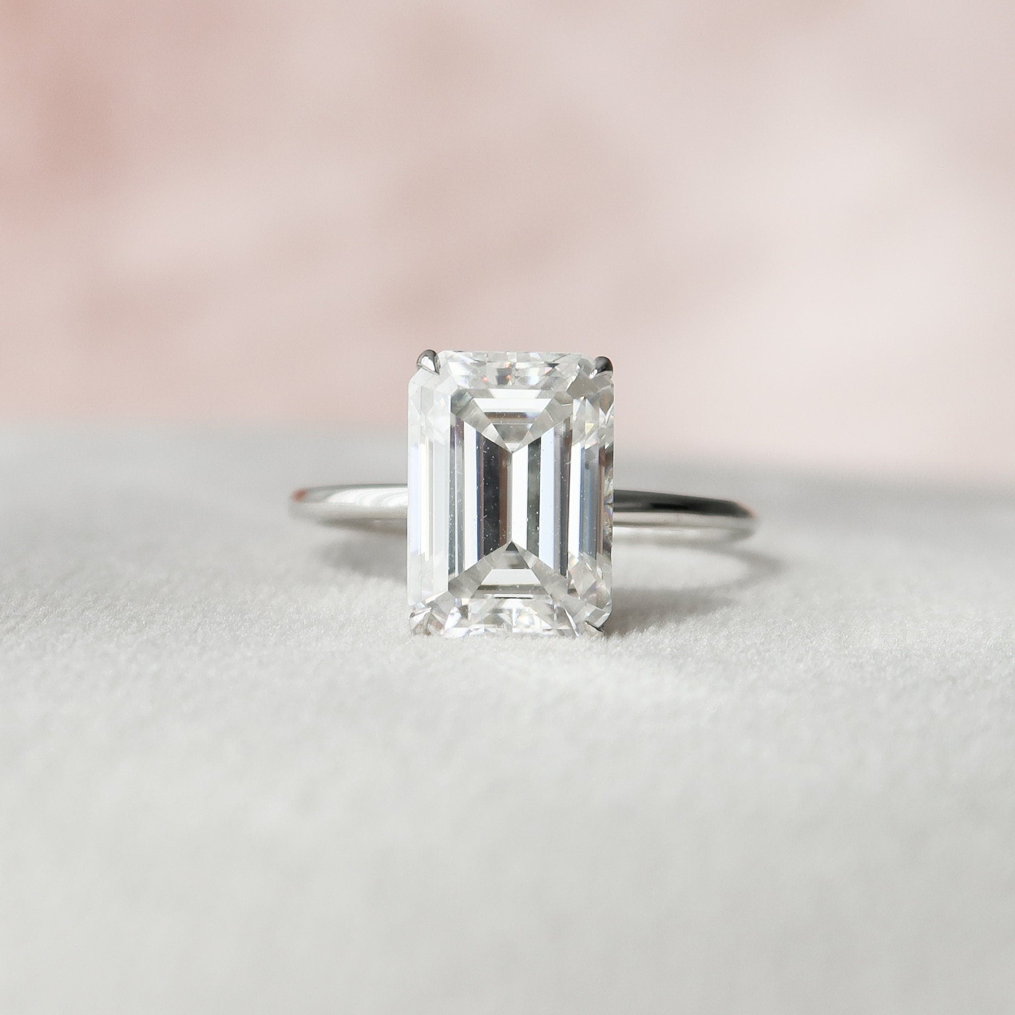 4.50 CT Emerald Moissanite Hidden Halo Setting Engagement Ring