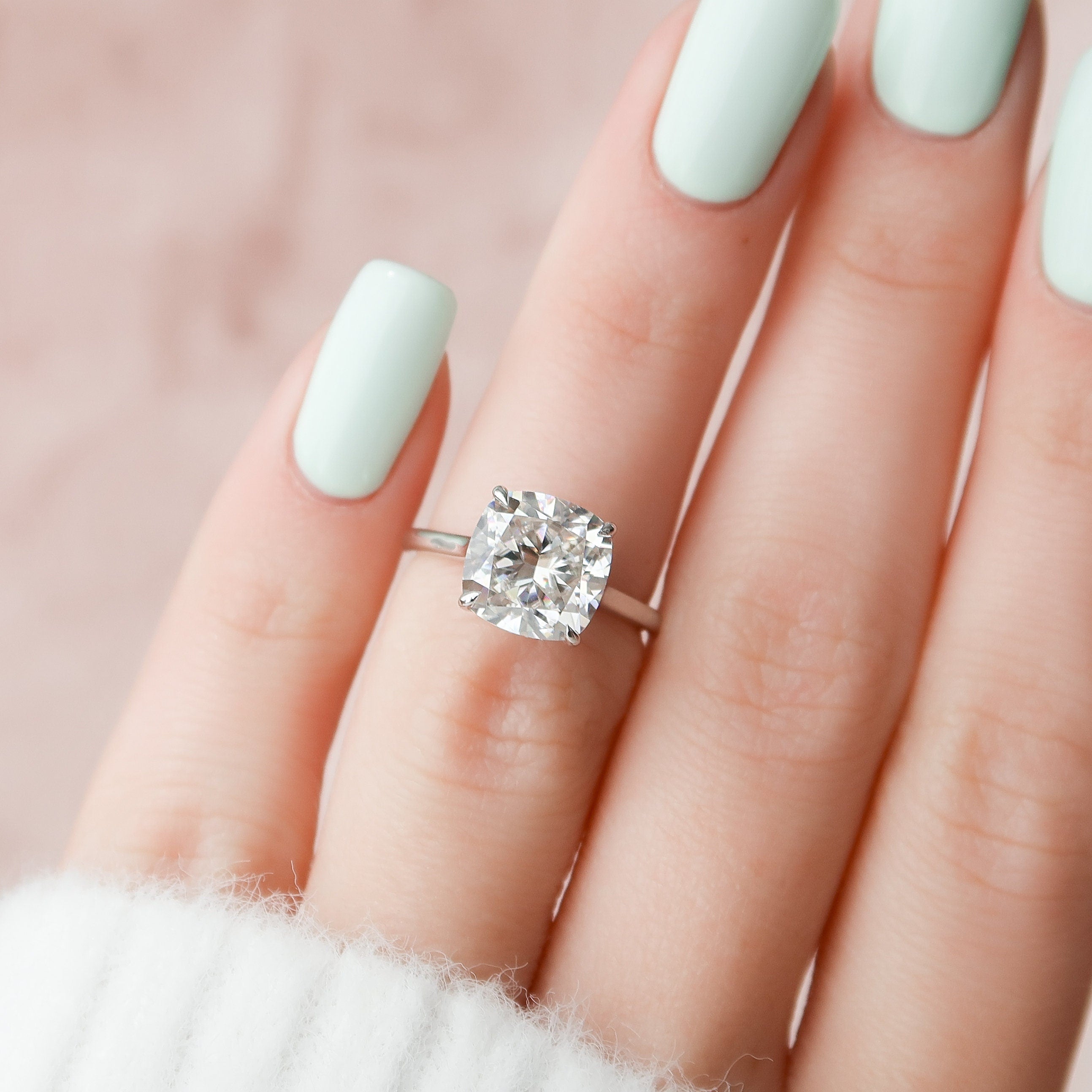 4.0 CT Cushion Moissanite Hidden Halo Setting Engagement Ring
