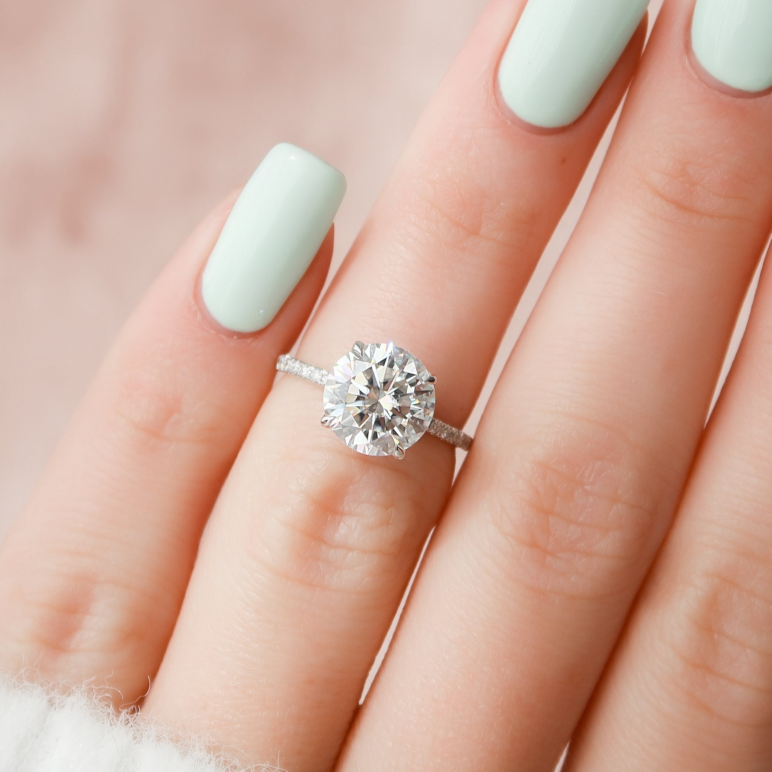 2.50 CT Round Moissanite Hidden Halo Pave Setting Engagement Ring