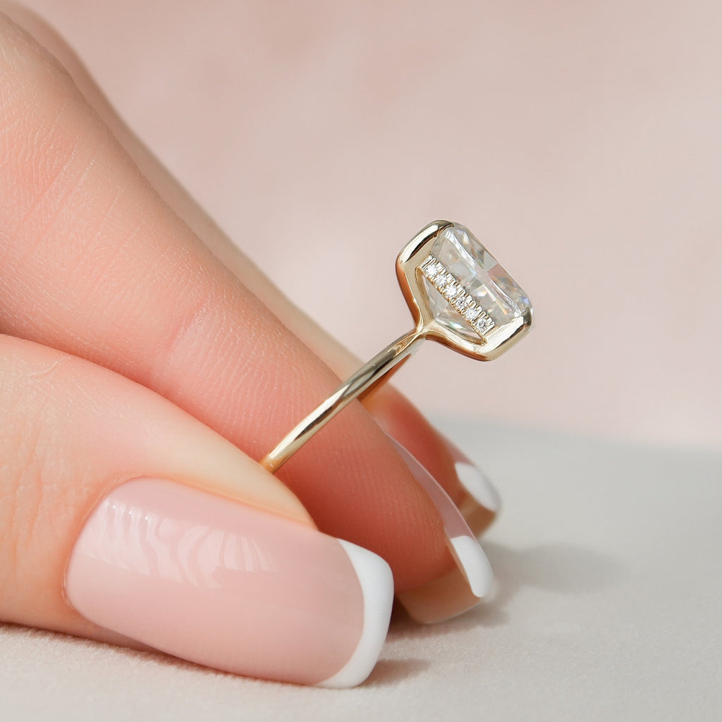 4.50 CT Elongated Cushion Moissanite Hidden Halo Engagement Ring
