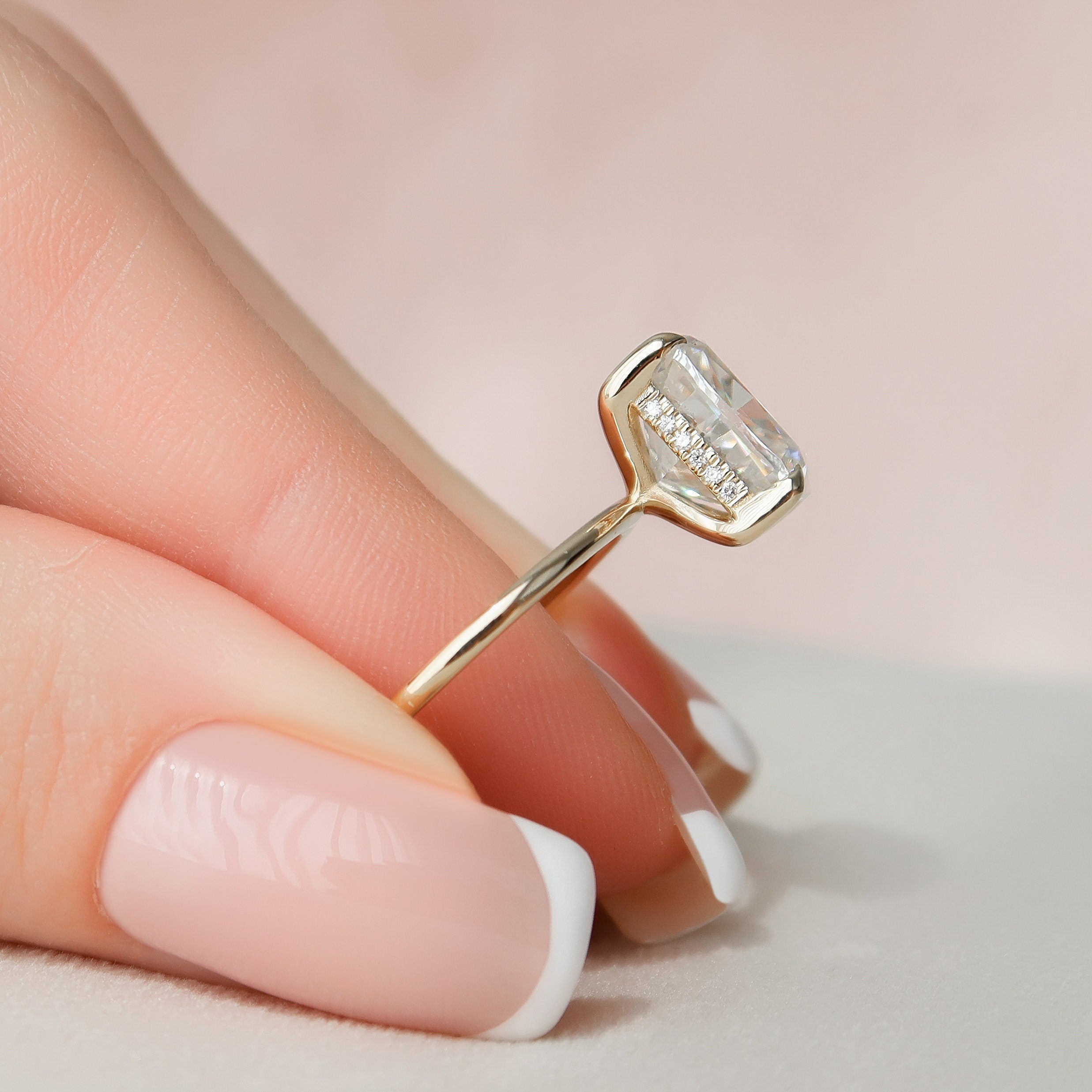 4.50 CT Elongated Cushion Moissanite Hidden Halo Engagement Ring