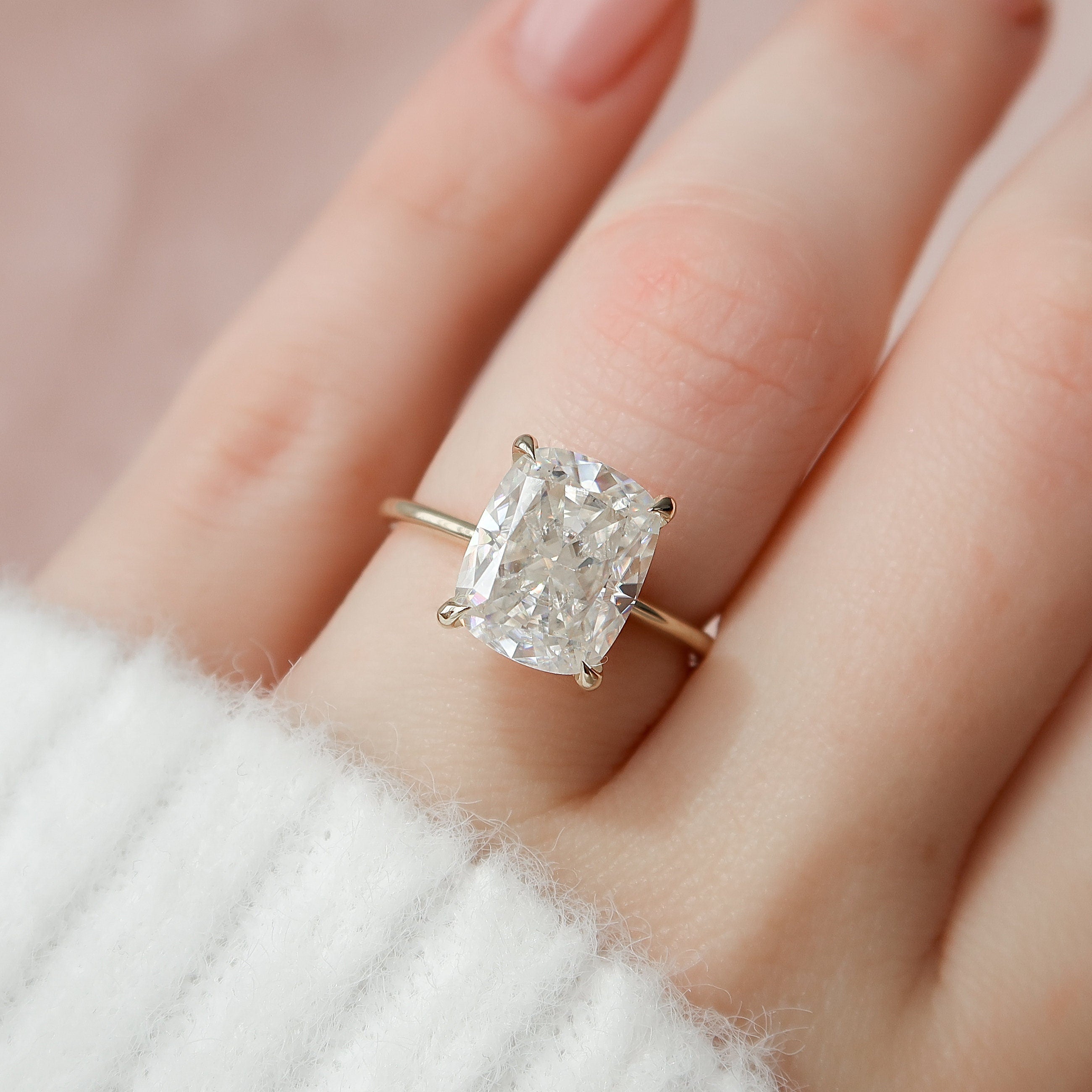 4.50 CT Elongated Cushion Moissanite Hidden Halo Engagement Ring