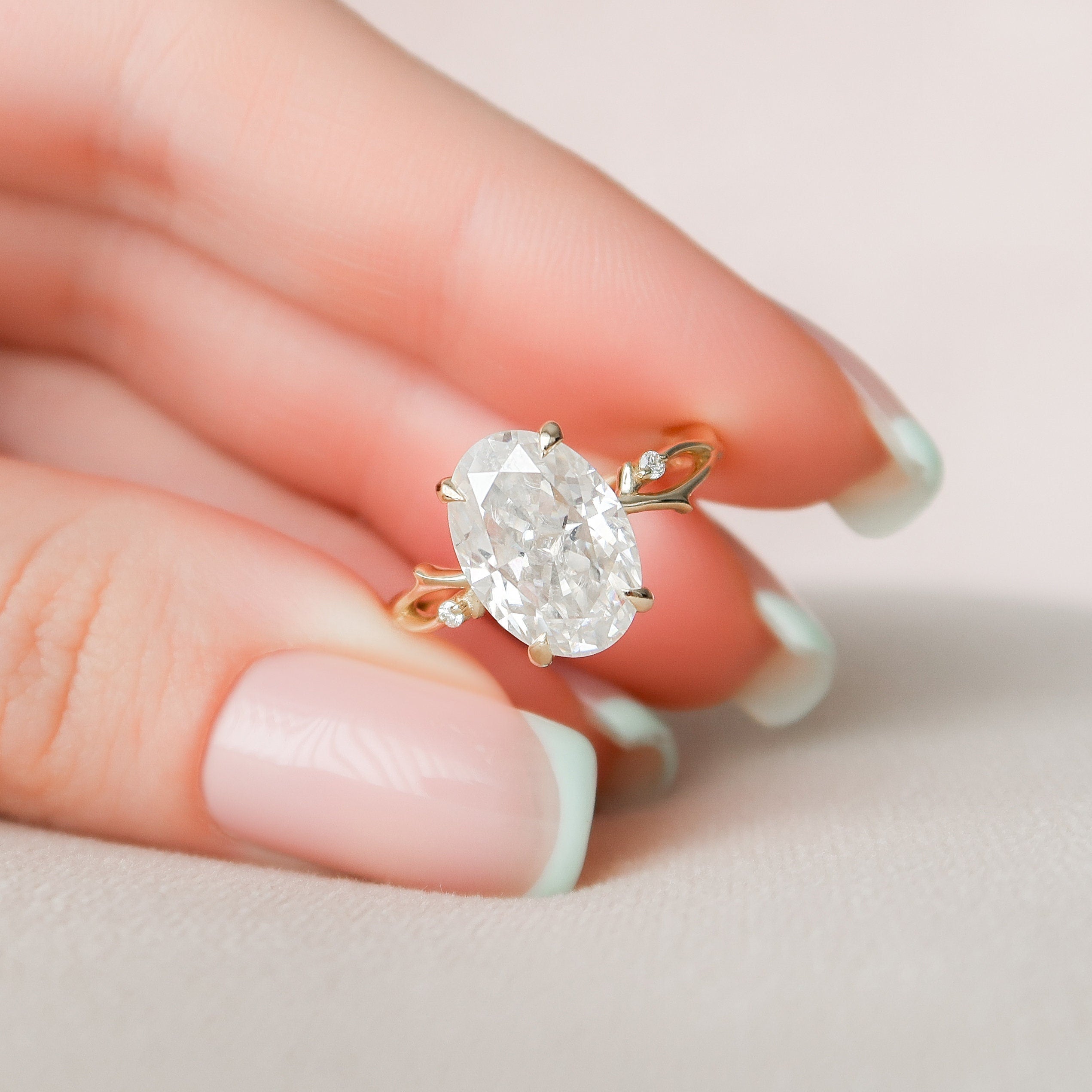 4.0 CT Oval Cut Moissanite Nature Inspired Engagement Ring