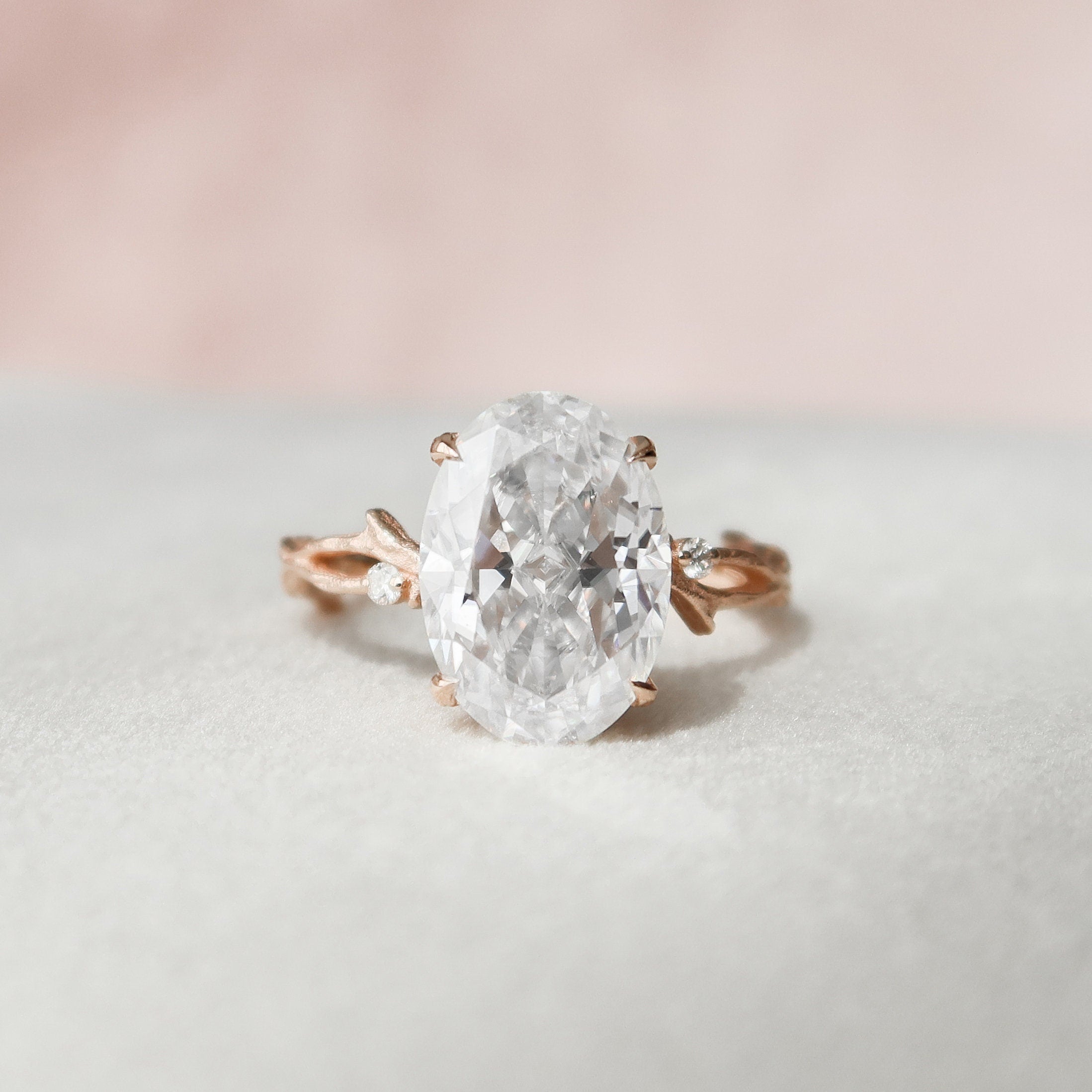 4.0 CT Oval Cut Moissanite Nature Inspired Engagement Ring