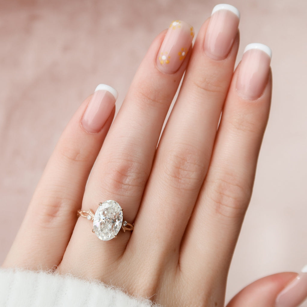 4.0 CT Oval Cut Moissanite Nature Inspired Engagement Ring