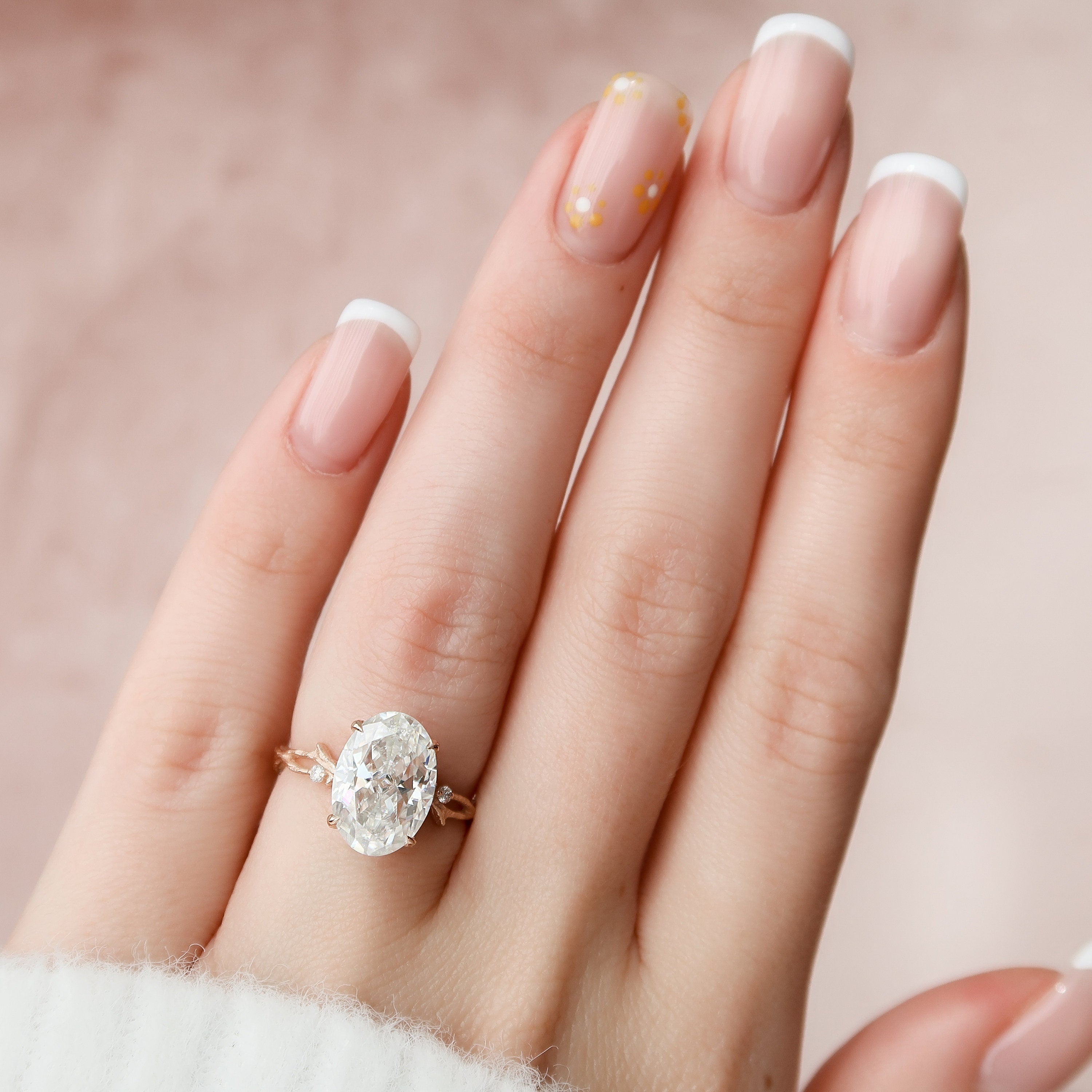 4.0 CT Oval Cut Moissanite Nature Inspired Engagement Ring