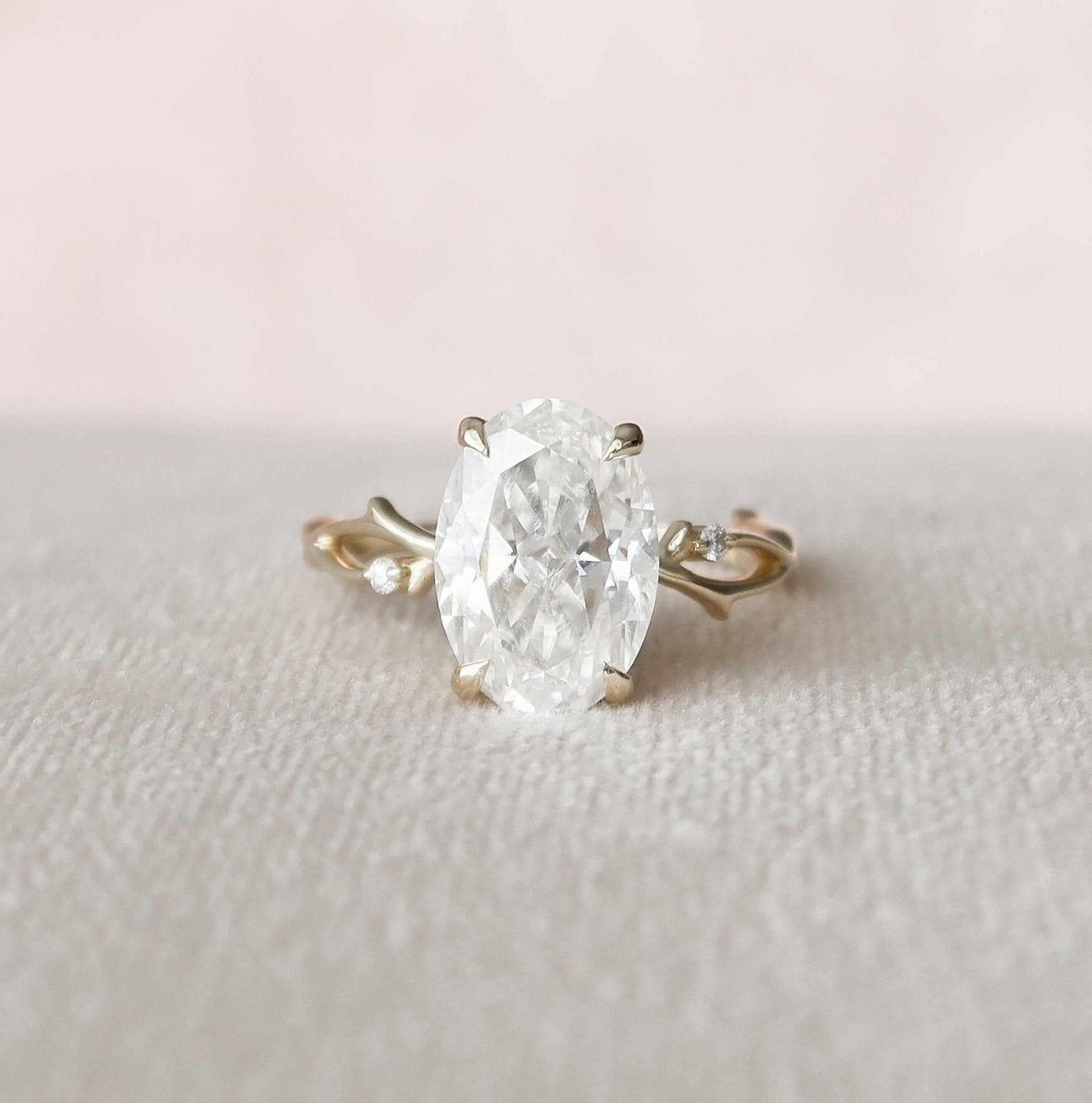 4.0 CT Oval Cut Moissanite Nature Inspired Engagement Ring