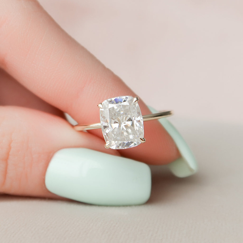 4.0 CT Elongated Cushion Moissanite Hidden Halo Setting Engagement Ring