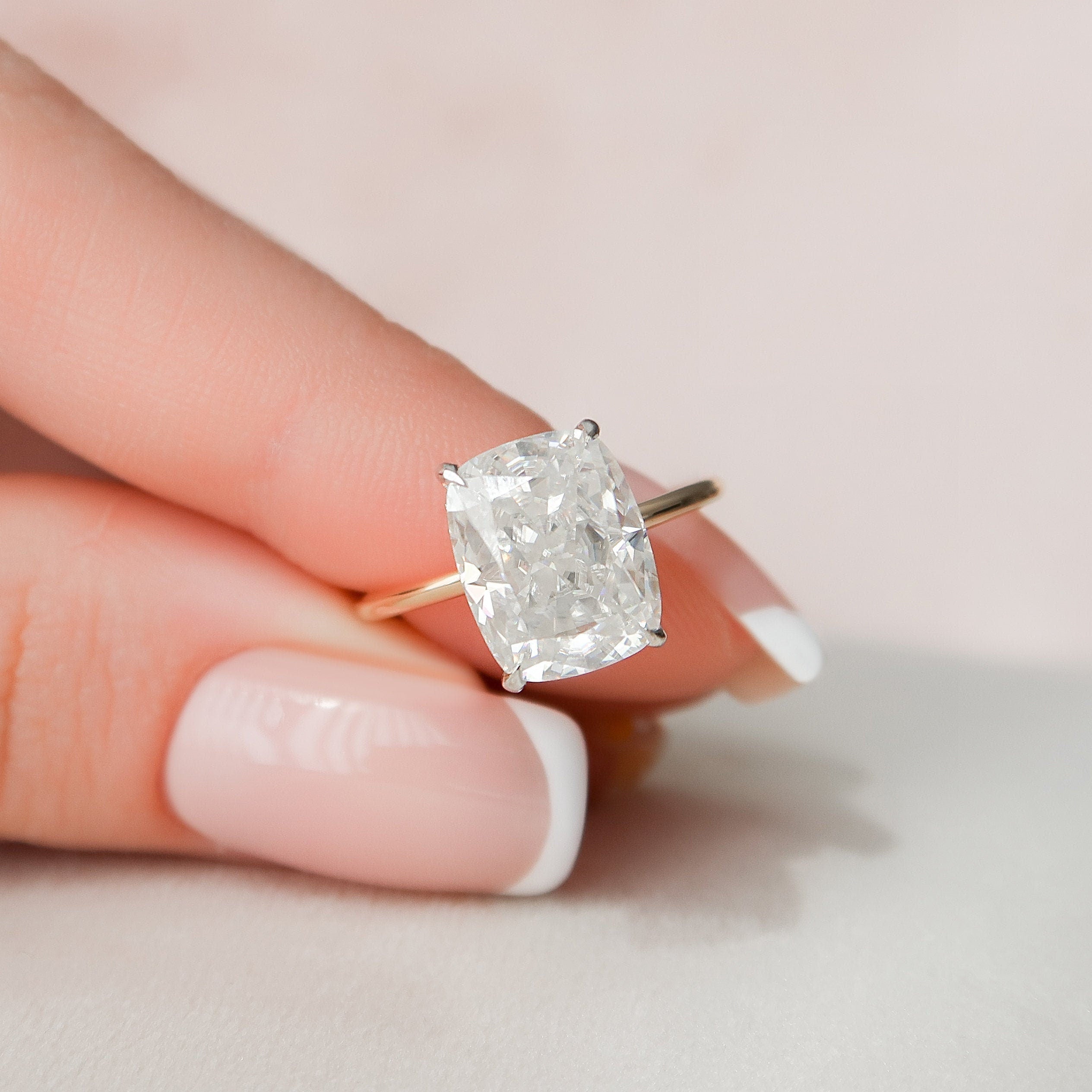 4.0 CT Elongated Cushion Moissanite Hidden Halo Setting Engagement Ring