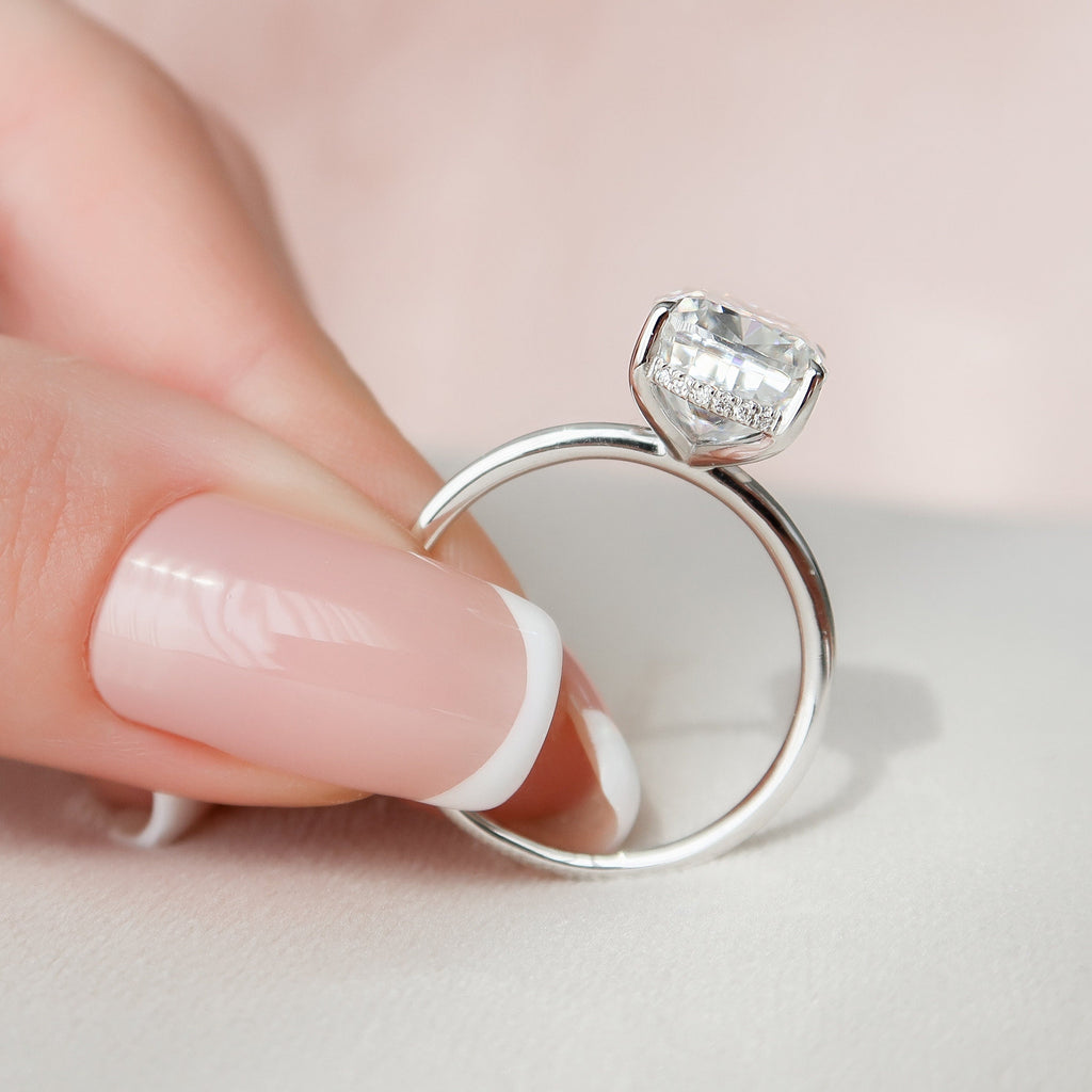 6.0 CT Elongated Cushion Moissanite Hidden Halo Engagement Ring