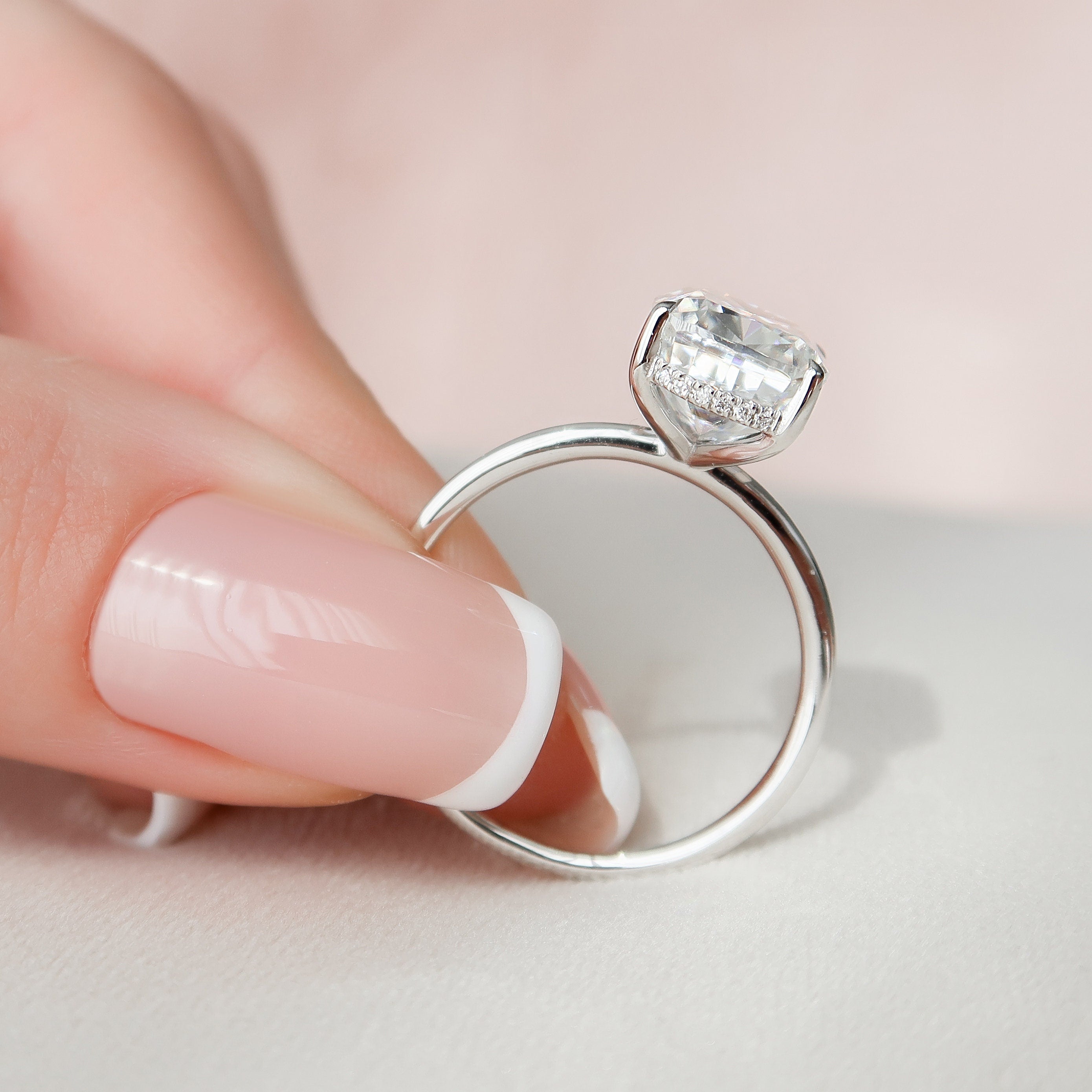 6.0 CT Elongated Cushion Moissanite Hidden Halo Engagement Ring