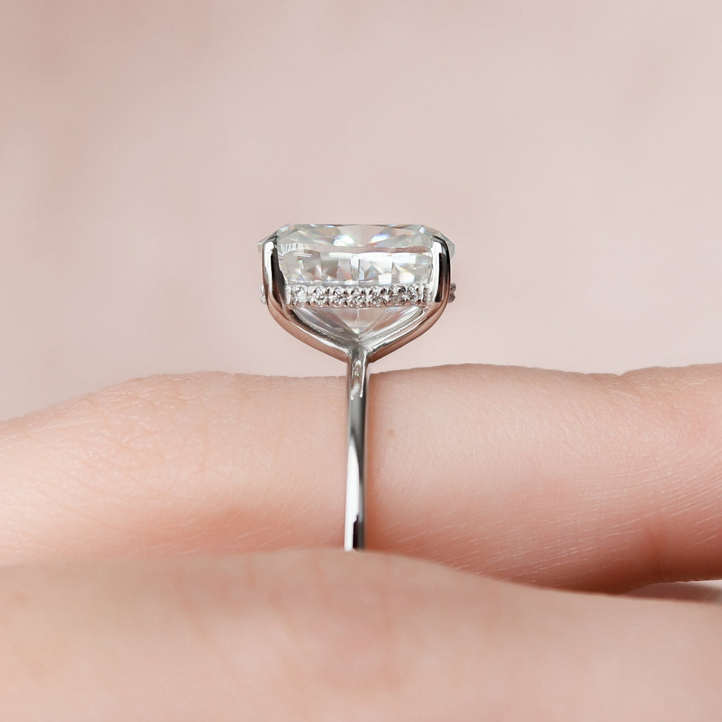 6.0 CT Elongated Cushion Moissanite Hidden Halo Engagement Ring