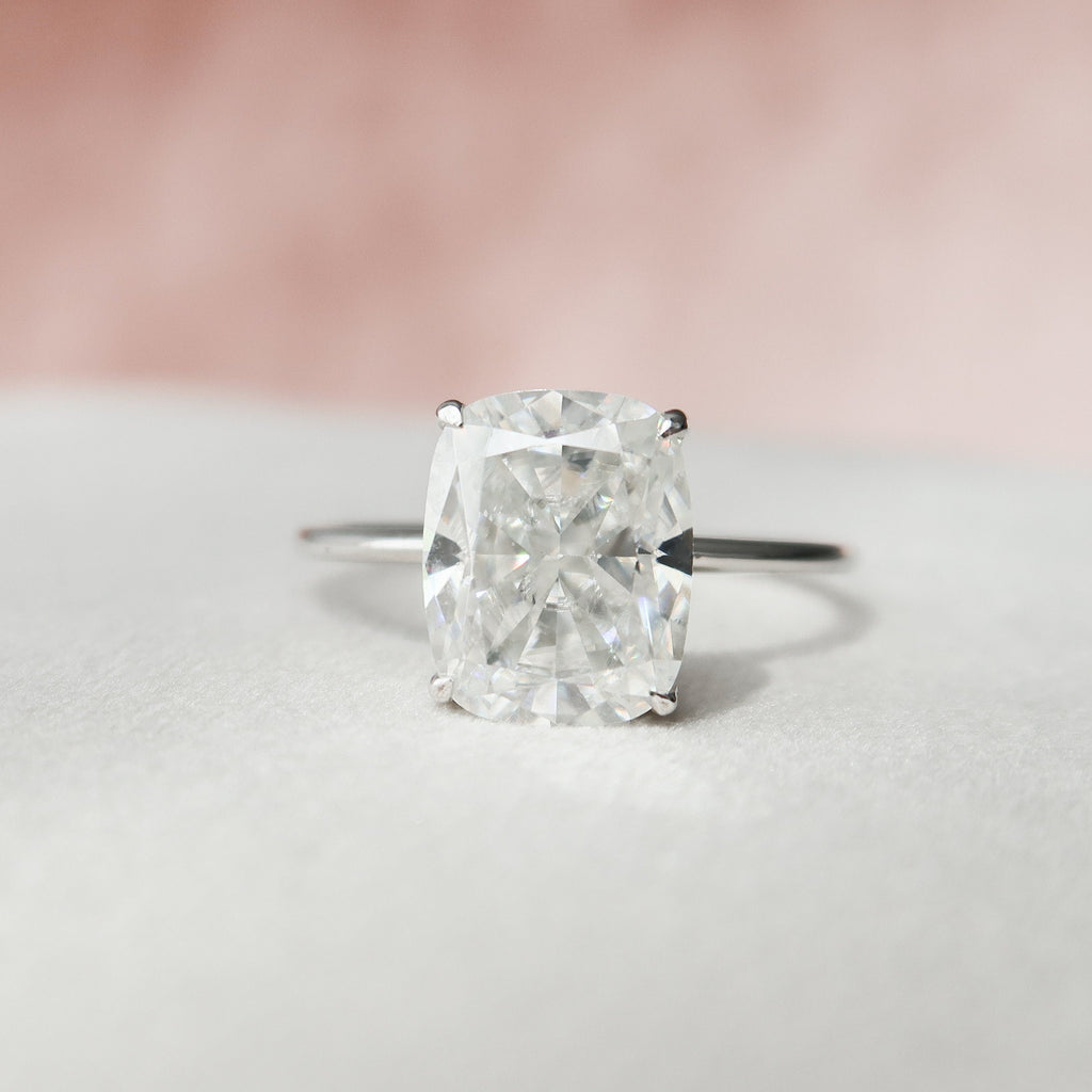 6.0 CT Elongated Cushion Moissanite Hidden Halo Engagement Ring