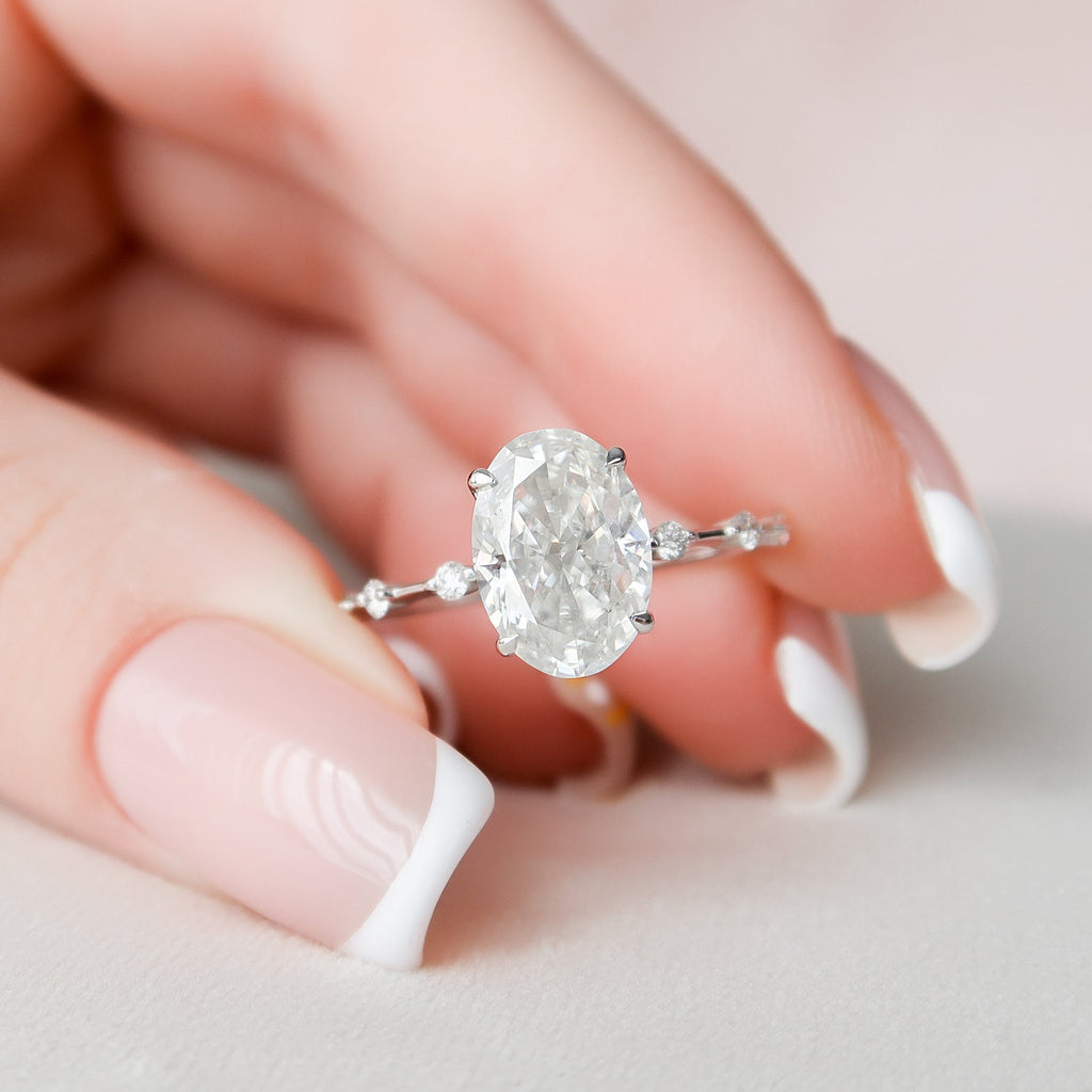 3.0 CT Oval Moissanite Dainty Style Engagement Ring