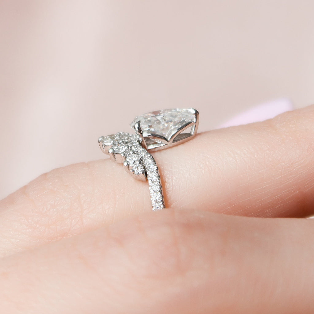 0.95 CT Cluster Pear Cut Moissanite Engagement Ring