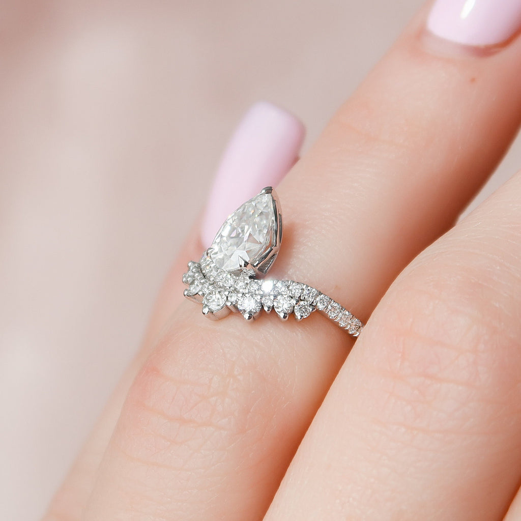 0.95 CT Cluster Pear Cut Moissanite Engagement Ring