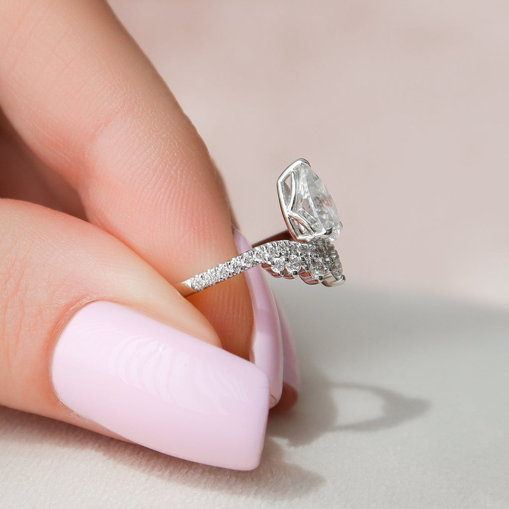0.95 CT Cluster Pear Cut Moissanite Engagement Ring