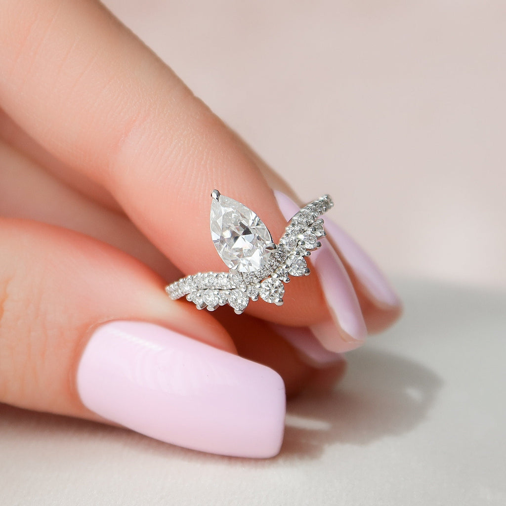 0.95 CT Cluster Pear Cut Moissanite Engagement Ring