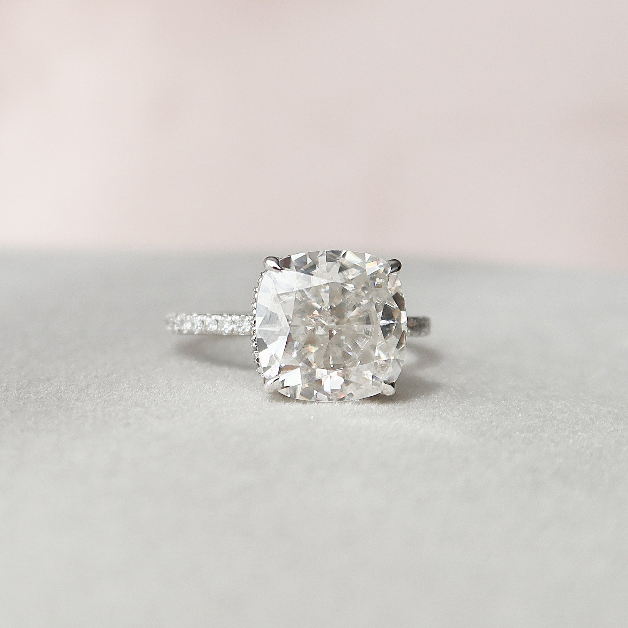 4.50 CT Cushion Moissanite Pave Engagement Ring