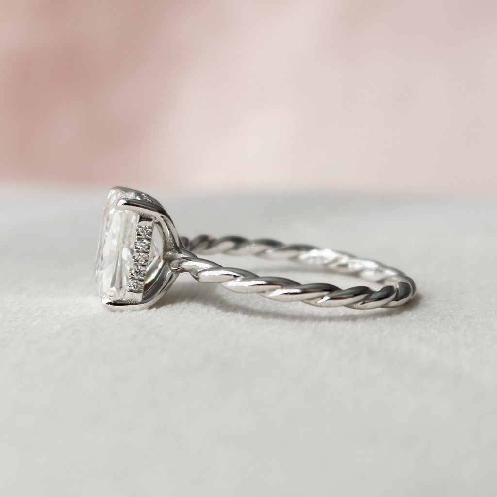 2.50 CT Radiant Moissanite Hidden Halo Twisted Engagement Ring
