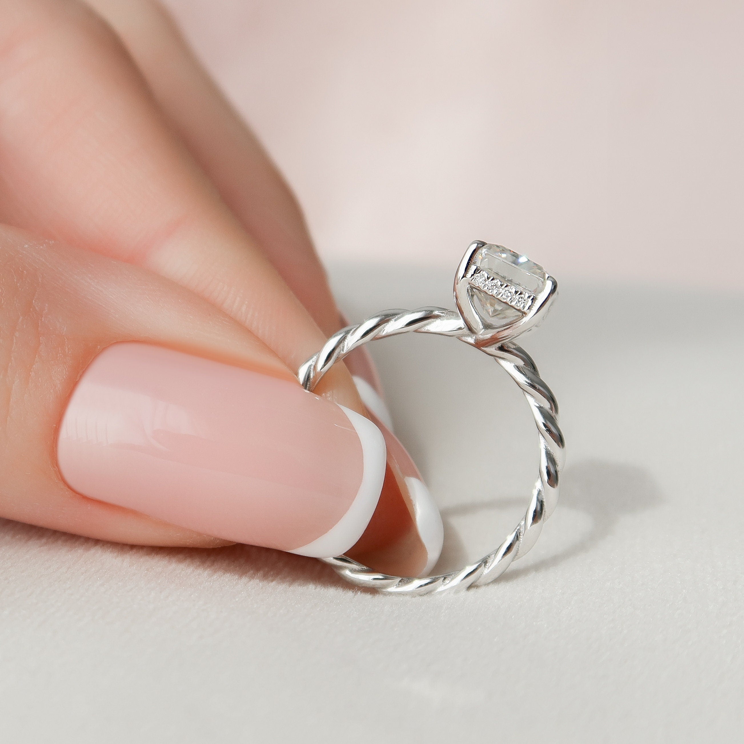 2.50 CT Radiant Moissanite Hidden Halo Twisted Engagement Ring
