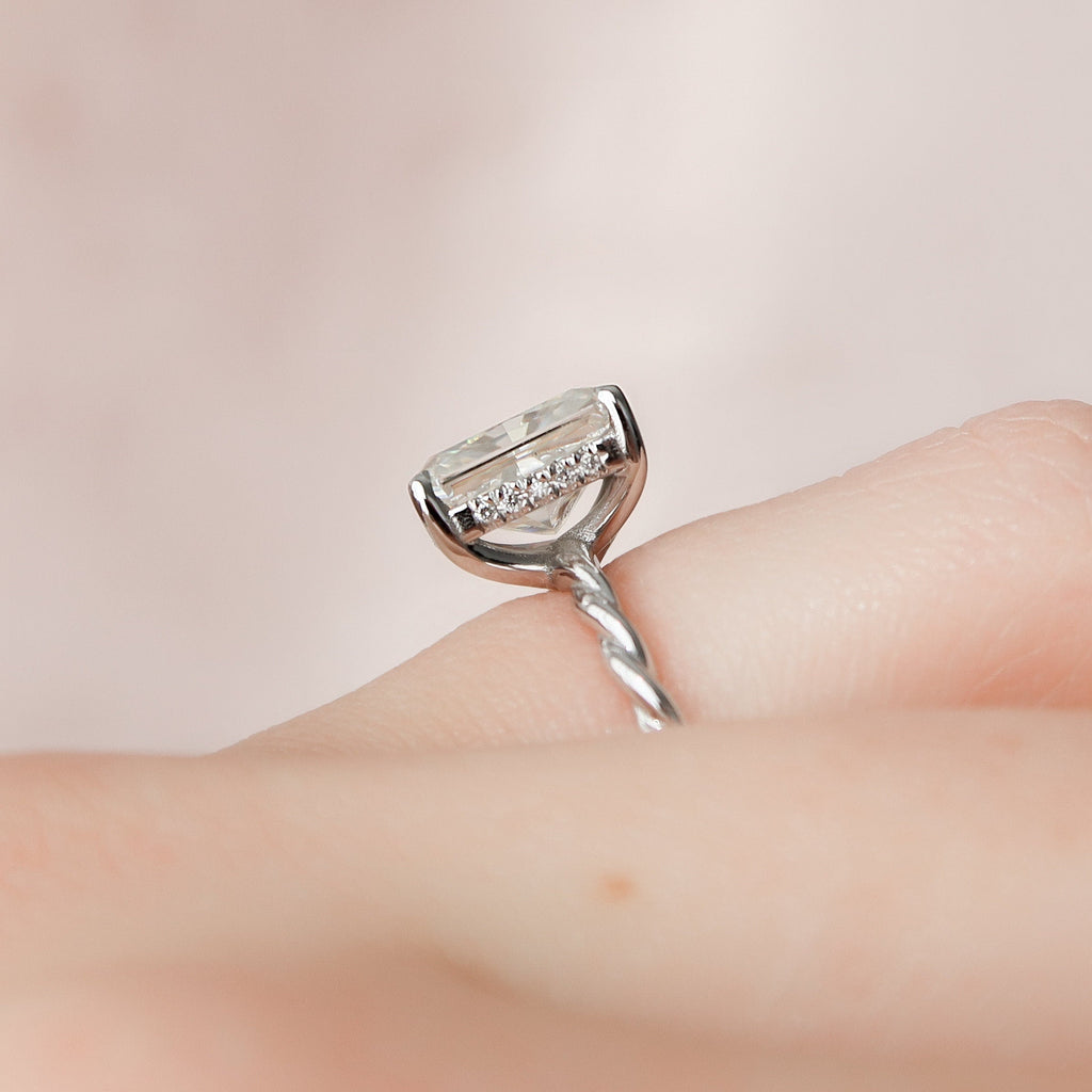 2.50 CT Radiant Moissanite Hidden Halo Twisted Engagement Ring
