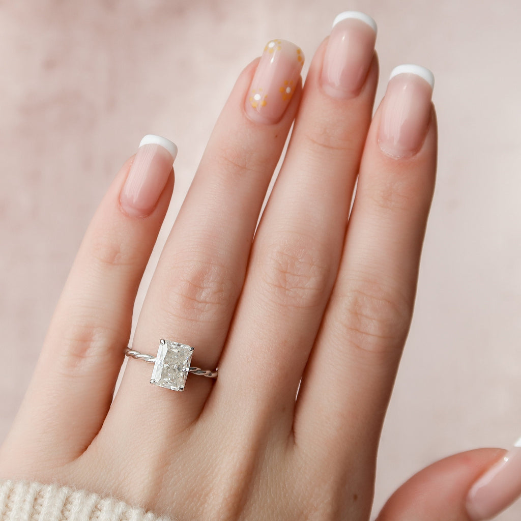2.50 CT Radiant Moissanite Hidden Halo Twisted Engagement Ring