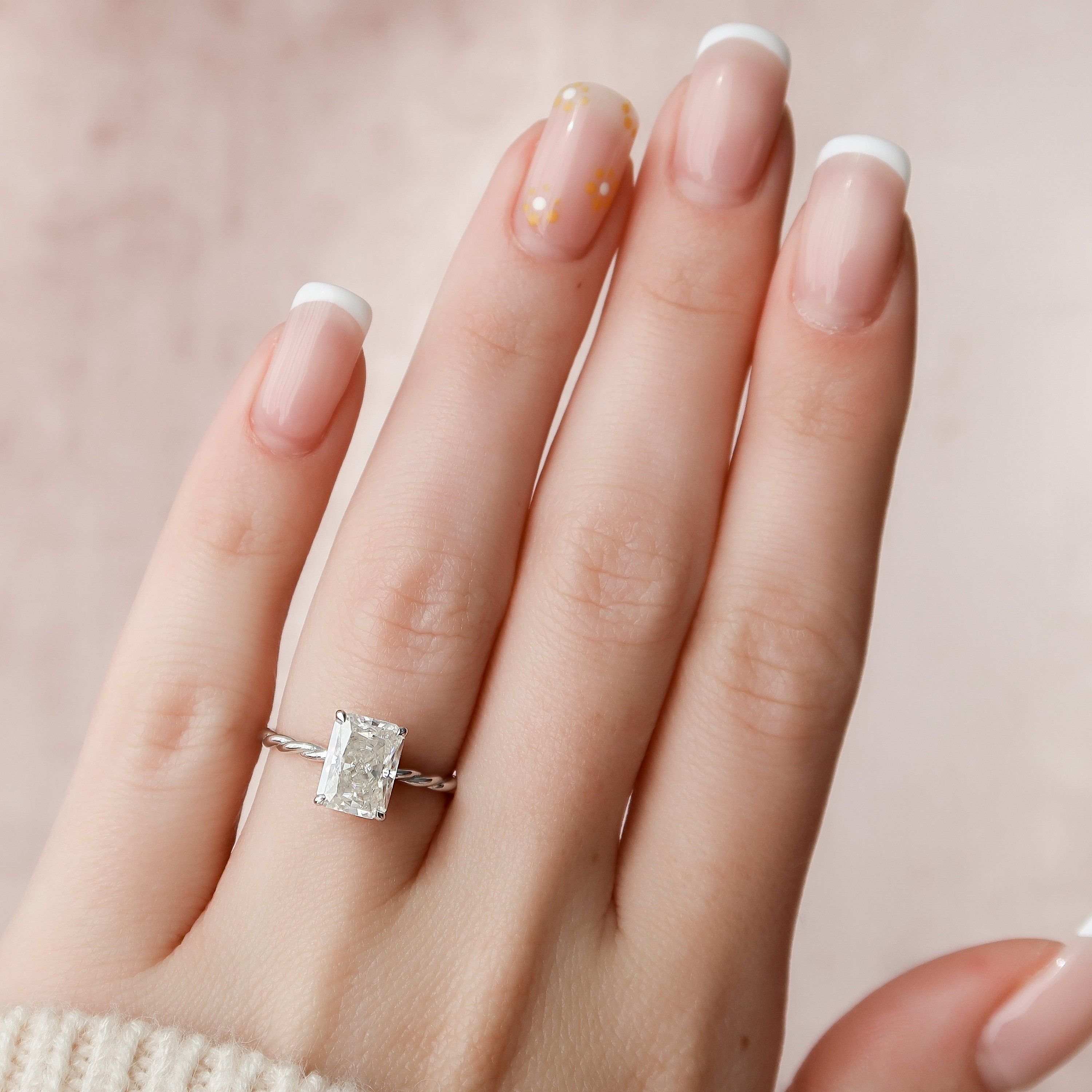 2.50 CT Radiant Moissanite Hidden Halo Twisted Engagement Ring