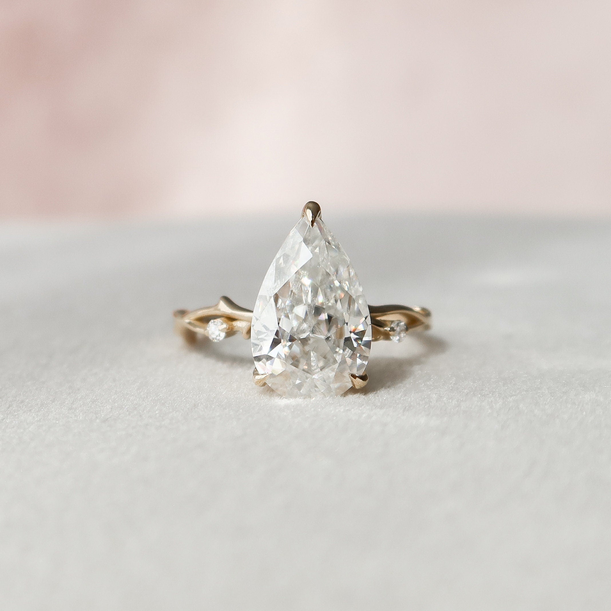 2.50 CT Pear Cut Nature Inspired Twig Style Moissanite Engagement Ring
