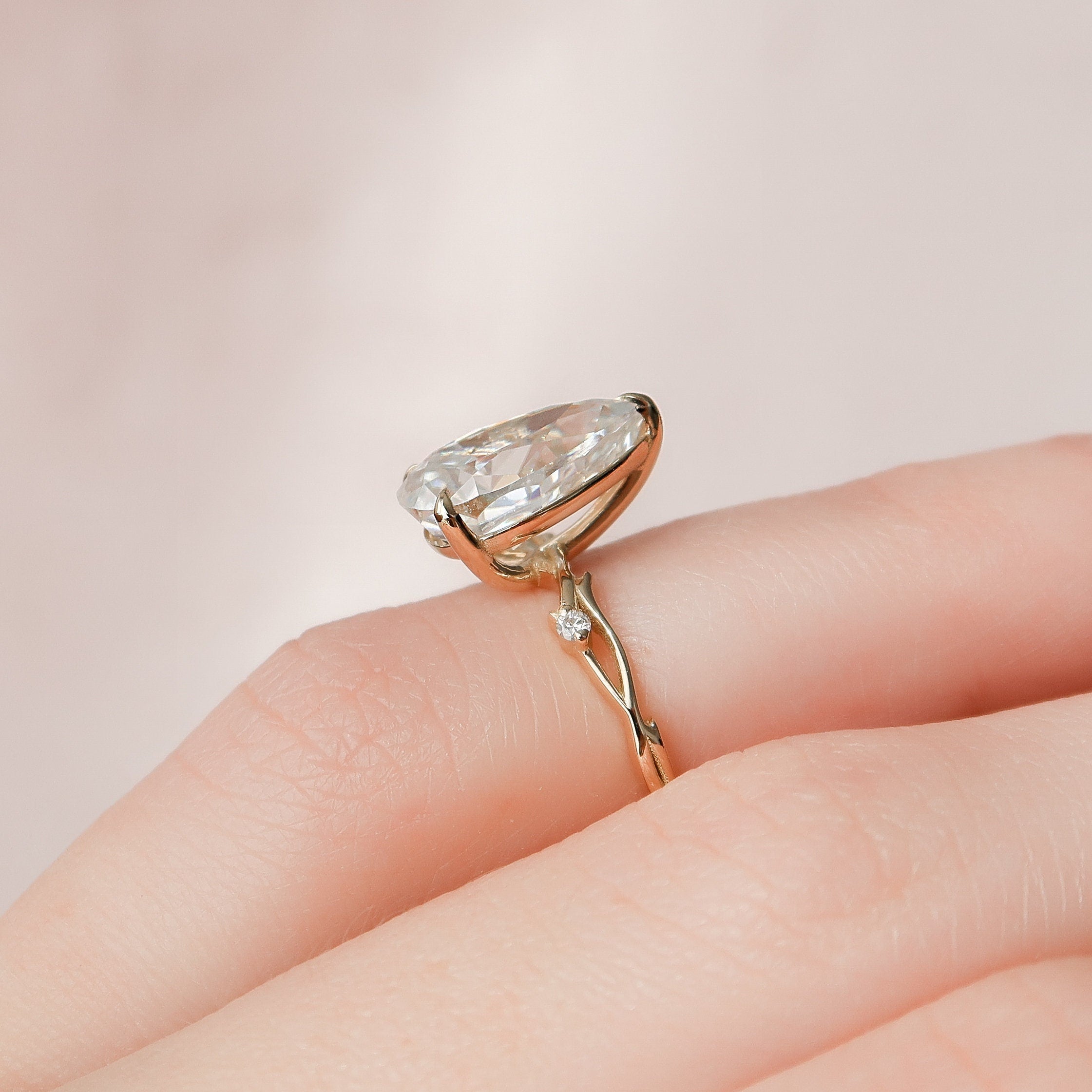 2.50 CT Pear Cut Nature Inspired Twig Style Moissanite Engagement Ring