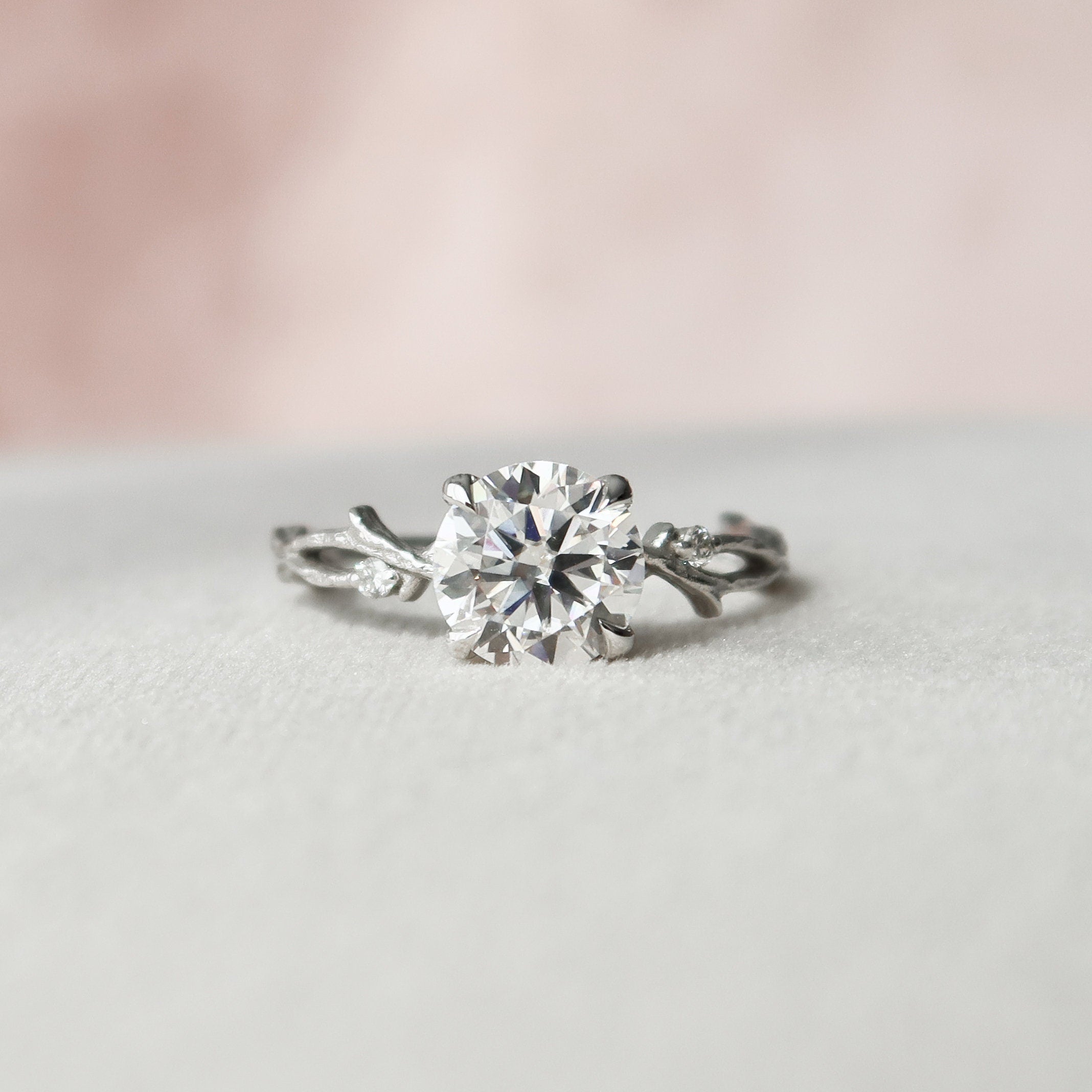1.50 CT Round Cut Moissanite Nature Inspired Engagement Ring