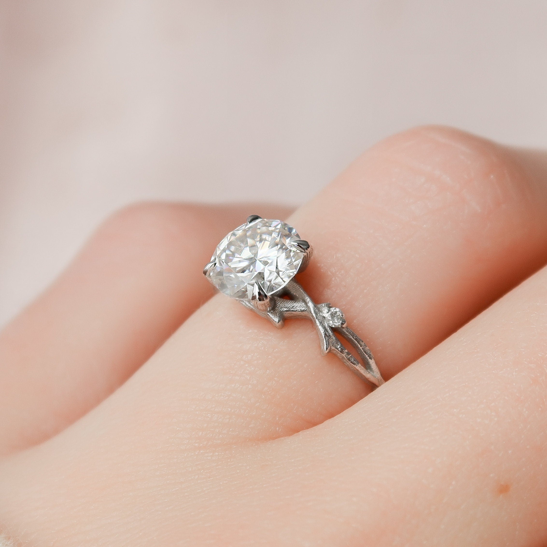 1.50 CT Round Cut Moissanite Nature Inspired Engagement Ring