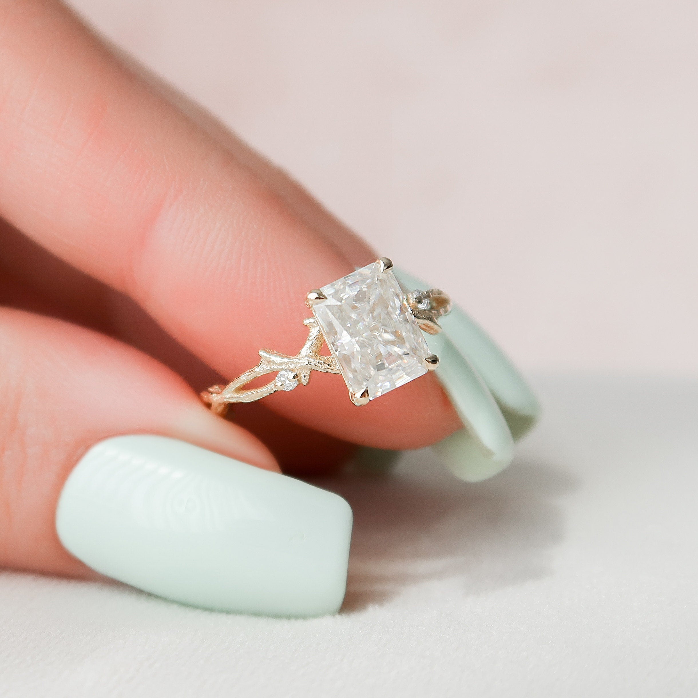 2.0 CT Radiant Cut Moissanite Nature Inspired Engagement  Ring