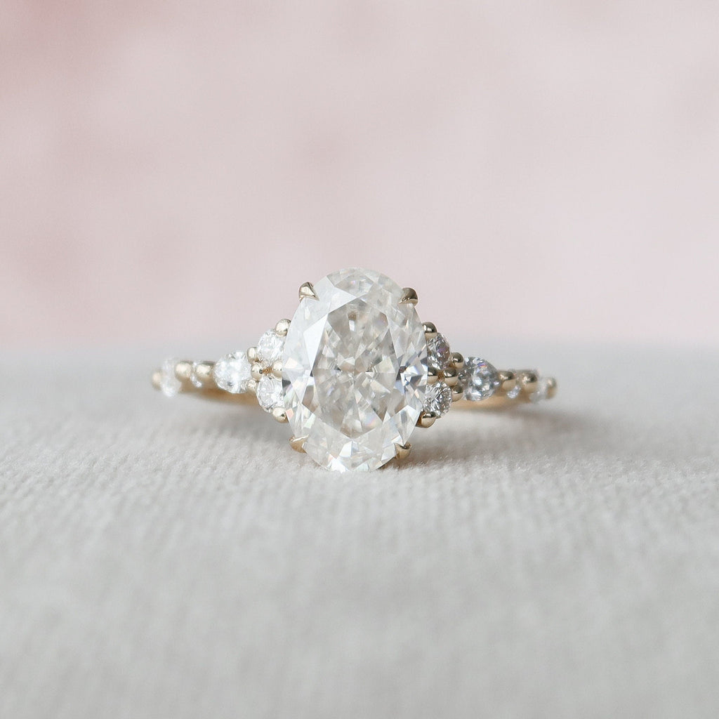2.0 CT Oval Cut Moissanite Cluster Engagement Ring